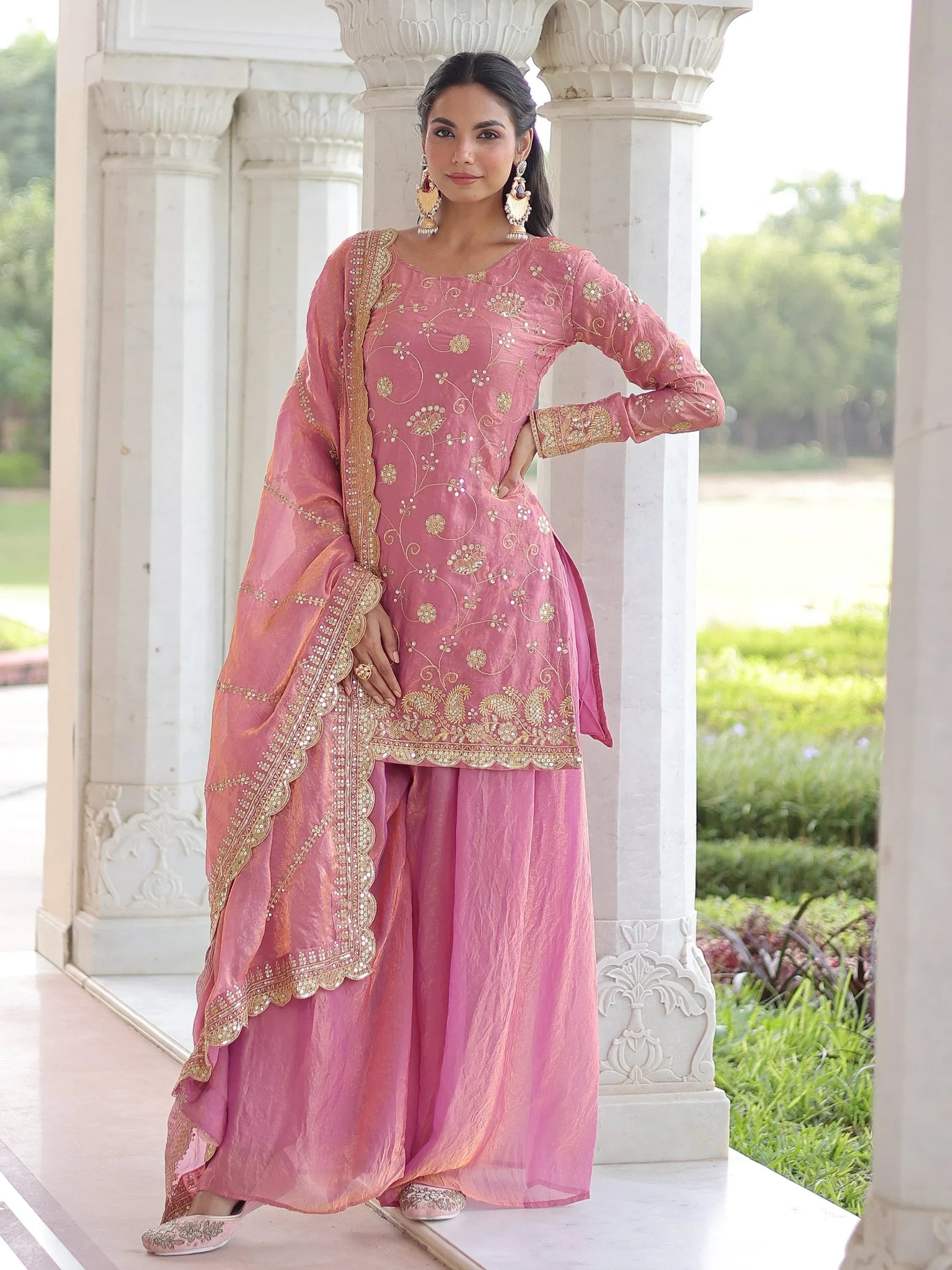 Pink Adorable Sequins Embroidered Organza Festive Wear Salwar Kameez