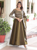Green Dazzling Zari Embroidered Silk Festival Wear Gown With Dupatta
