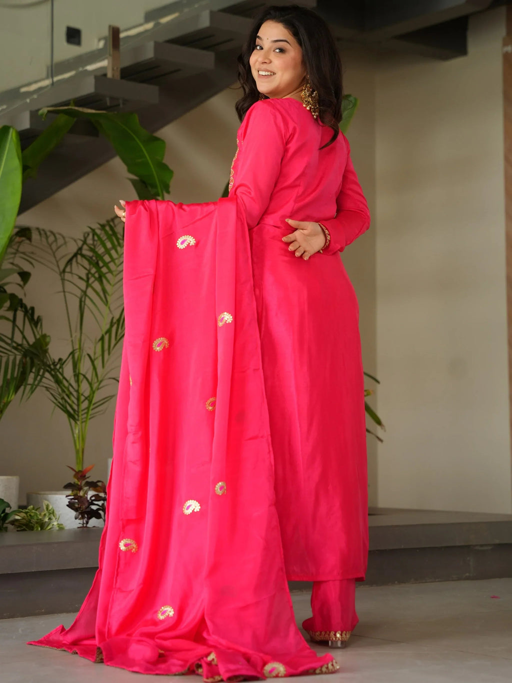 Pink Attractive Embroidered Chinon Function Wear Salwar Kameez
