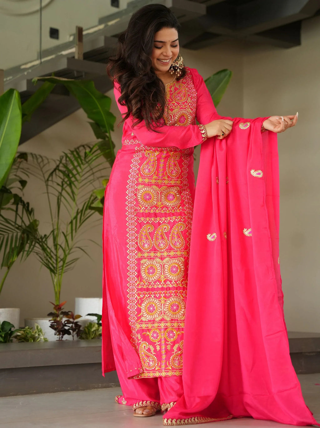 Pink Attractive Embroidered Chinon Function Wear Salwar Kameez