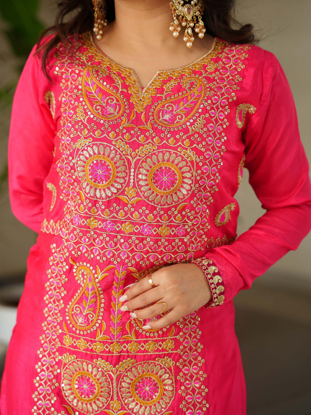 Pink Attractive Embroidered Chinon Function Wear Salwar Kameez