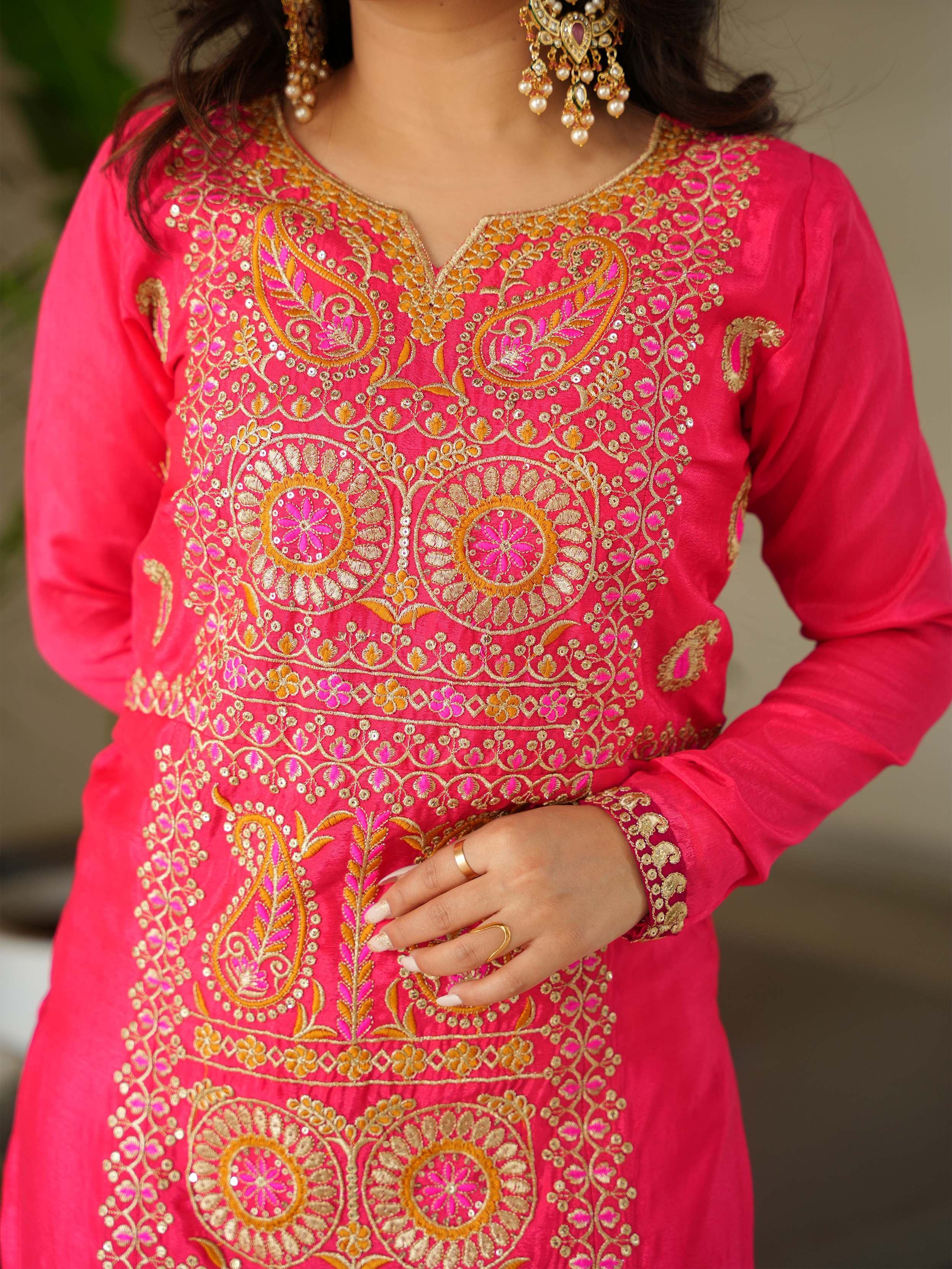 Pink Attractive Embroidered Chinon Function Wear Salwar Kameez