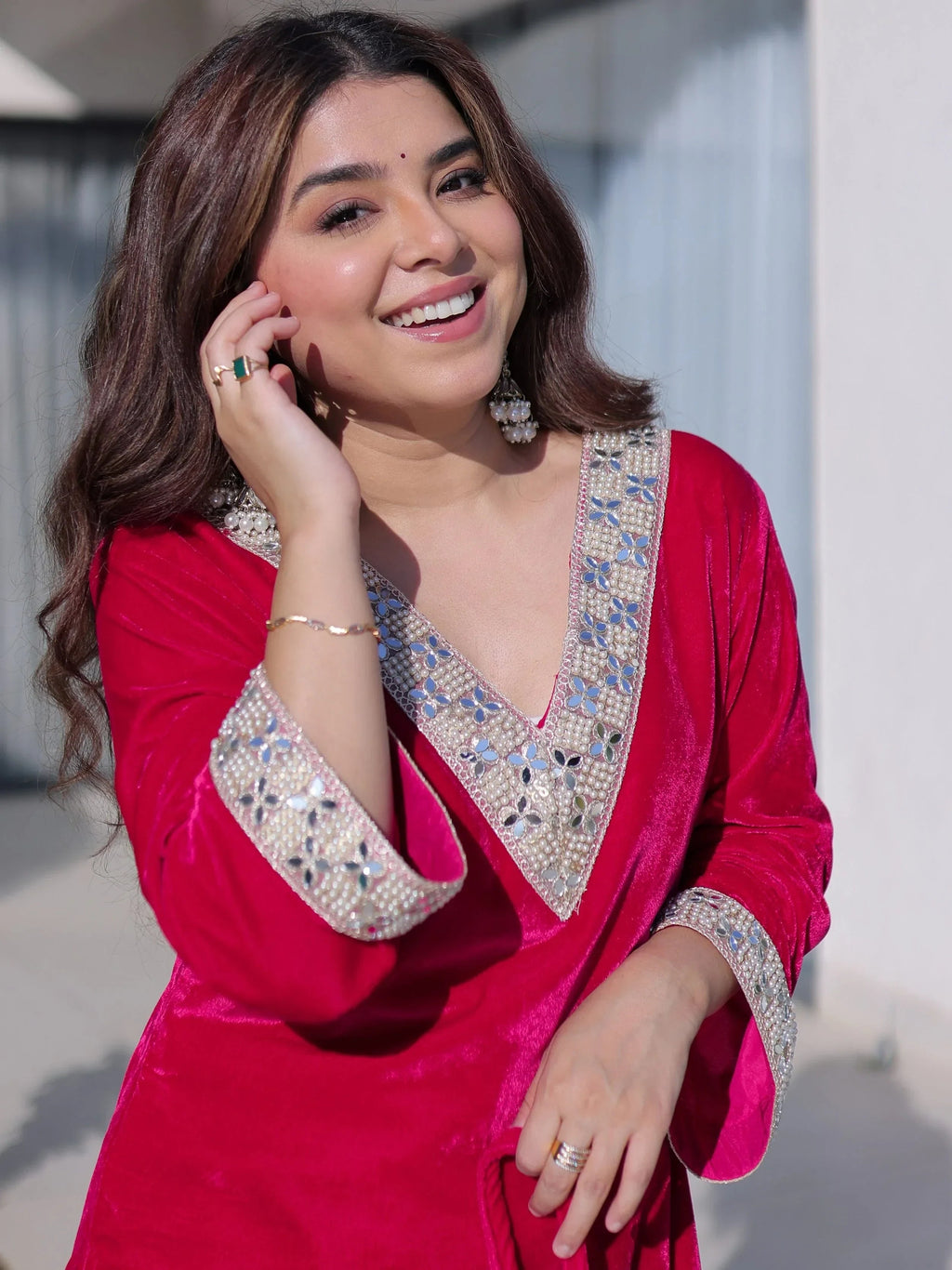 Pink Stylish Zari Embroidered Velvet Wedding Wear Salwar Kameez