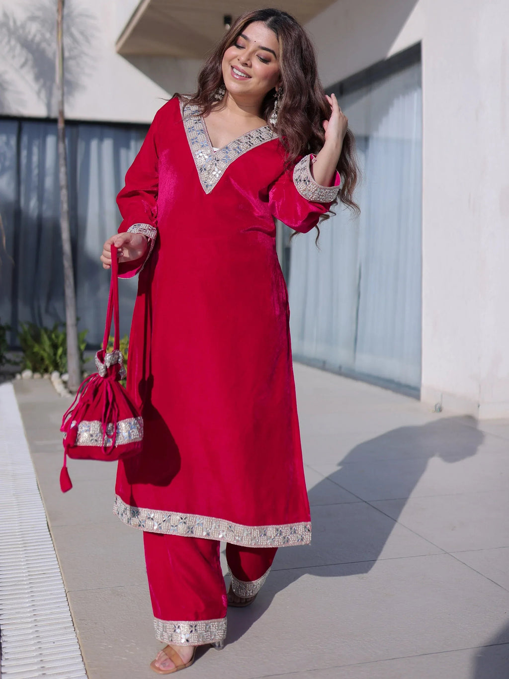 Pink Stylish Zari Embroidered Velvet Wedding Wear Salwar Kameez