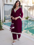 Wine Stylish Zari Embroidered Velvet Wedding Wear Salwar Kameez
