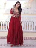 Maroon Marvelous Sequins Georgette Wedding Wear Gown