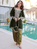 Green Attractive Embroidered Velvet Festival Wear Salwar Kameez