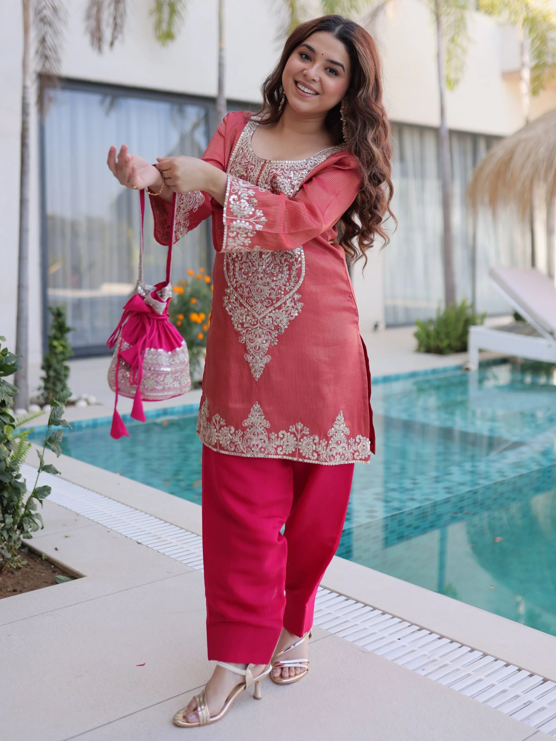Red Mesmerizing Coding Work Viscose Marriage Wear Salwar Kameez
