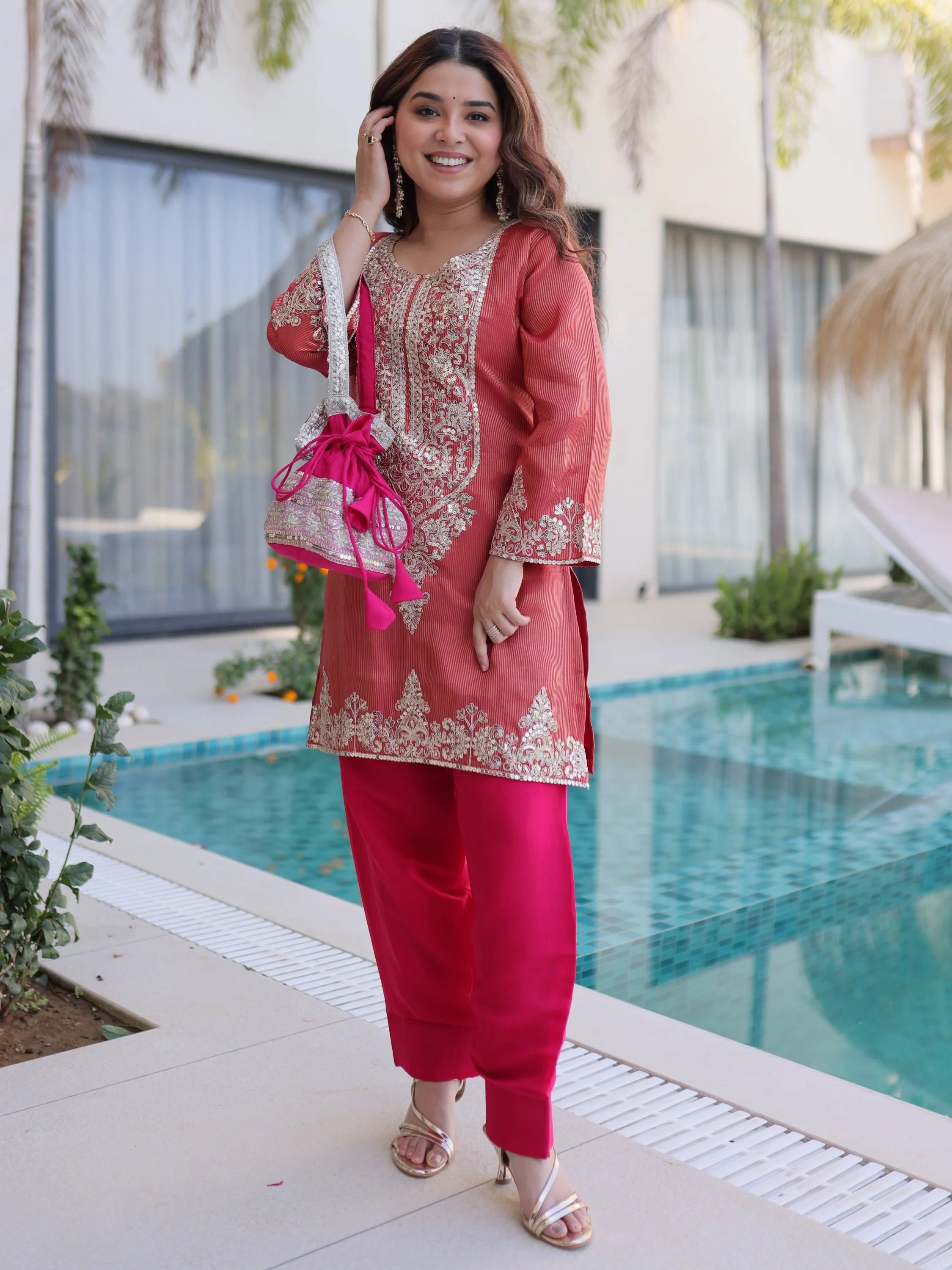 Red Mesmerizing Coding Work Viscose Marriage Wear Salwar Kameez