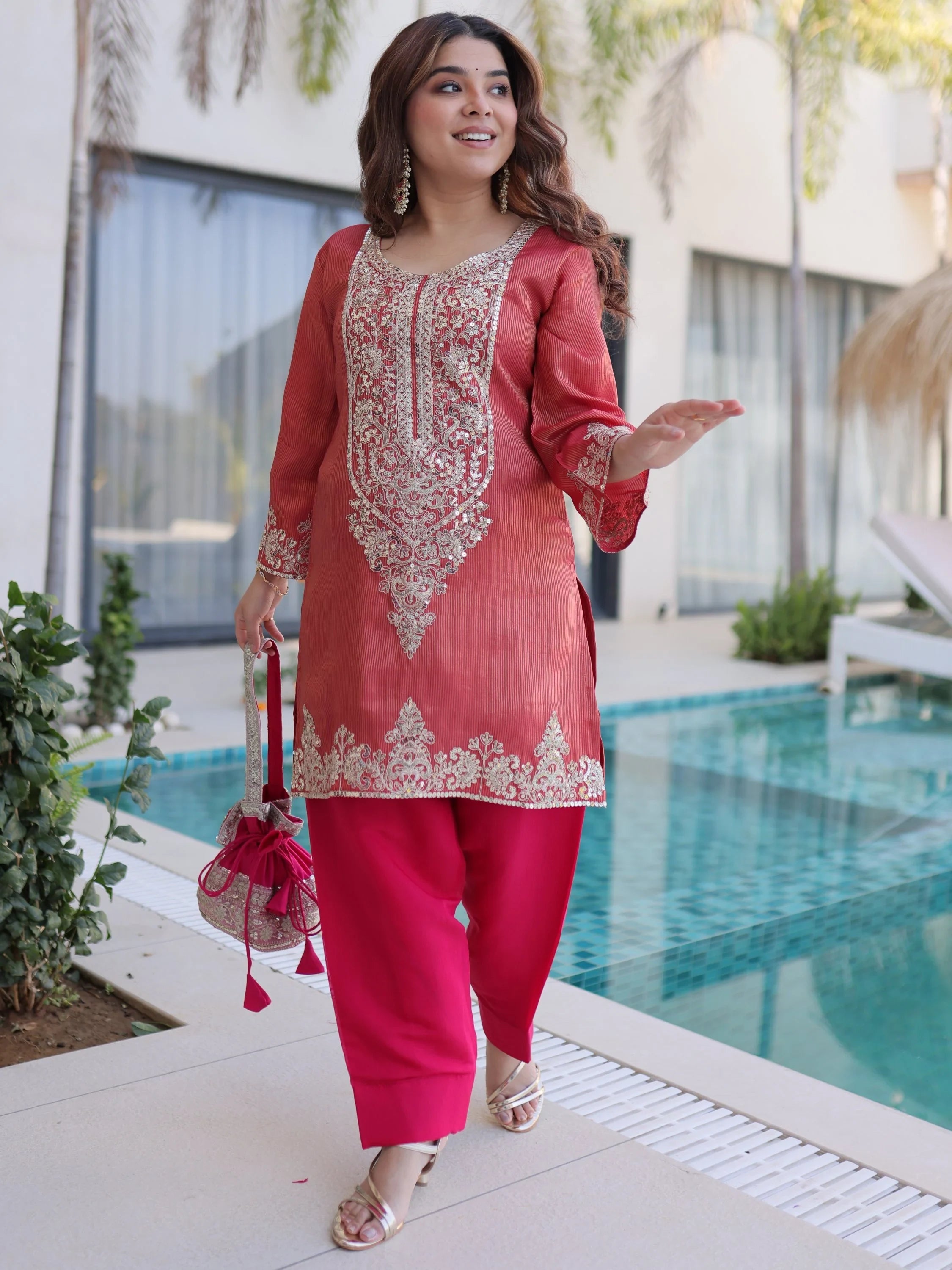 Red Mesmerizing Coding Work Viscose Marriage Wear Salwar Kameez