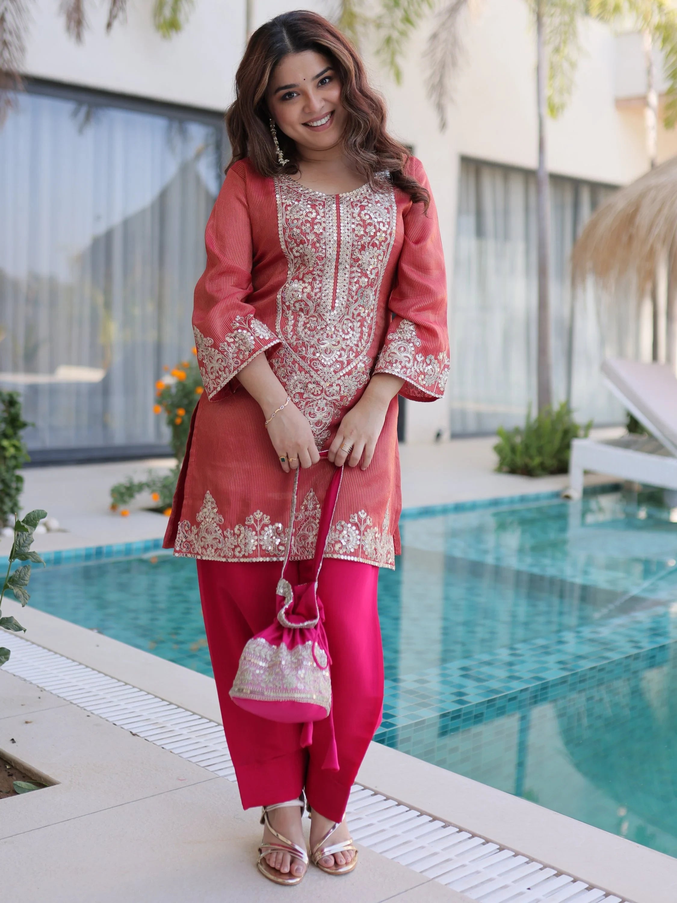 Red Mesmerizing Coding Work Viscose Marriage Wear Salwar Kameez