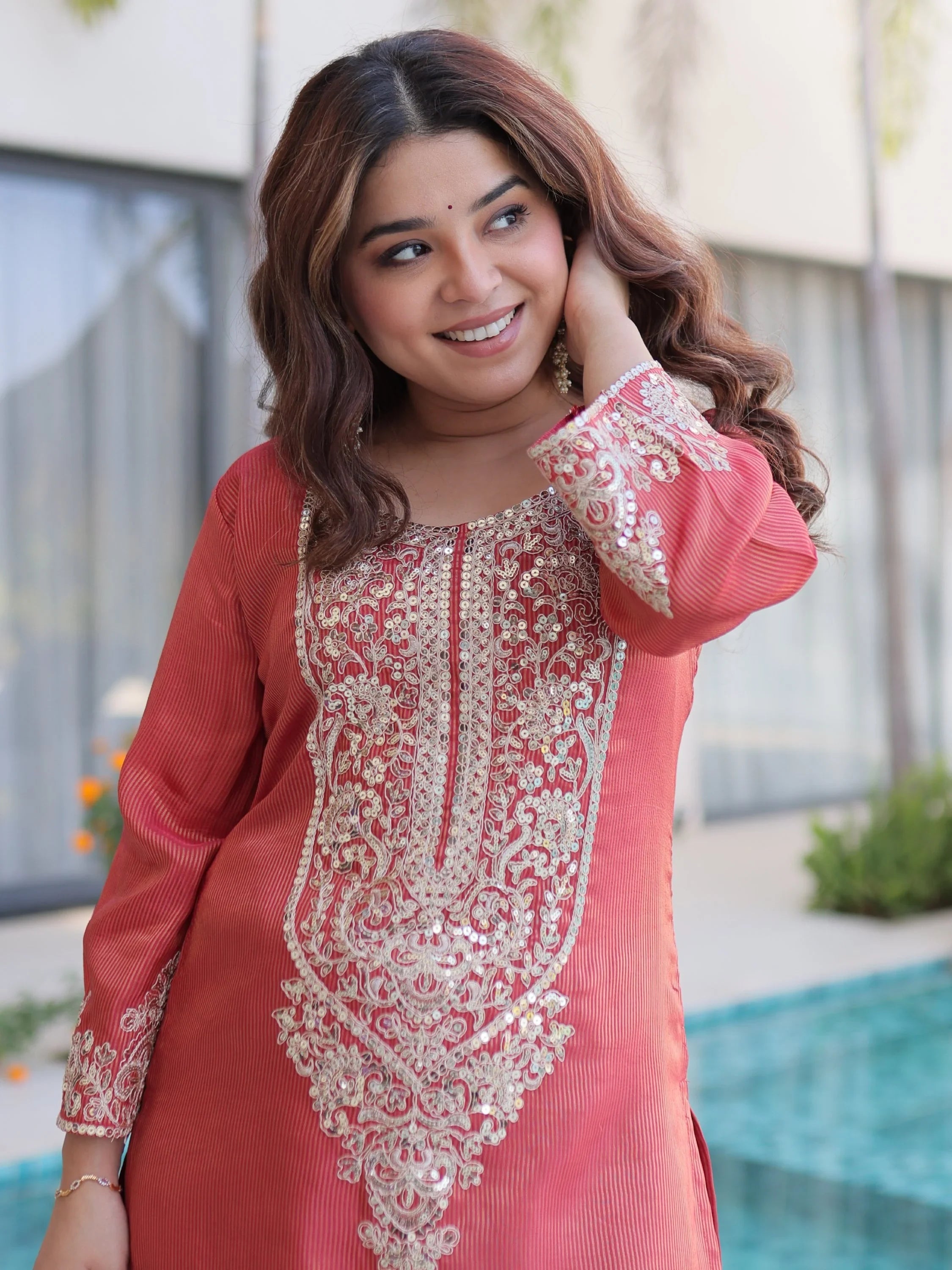 Red Mesmerizing Coding Work Viscose Marriage Wear Salwar Kameez