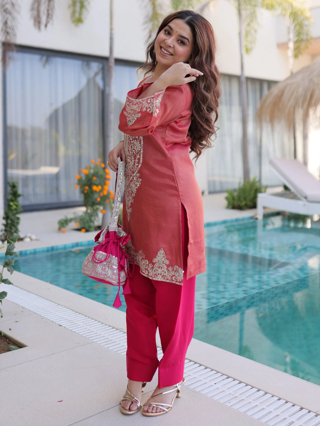 Red Mesmerizing Coding Work Viscose Marriage Wear Salwar Kameez