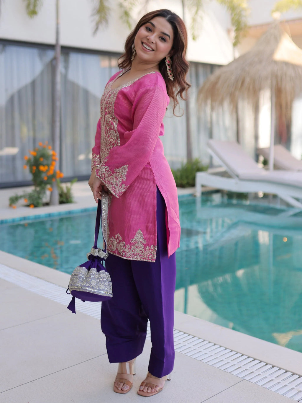 Pink Mesmerizing Coding Work Viscose Marriage Wear Salwar Kameez