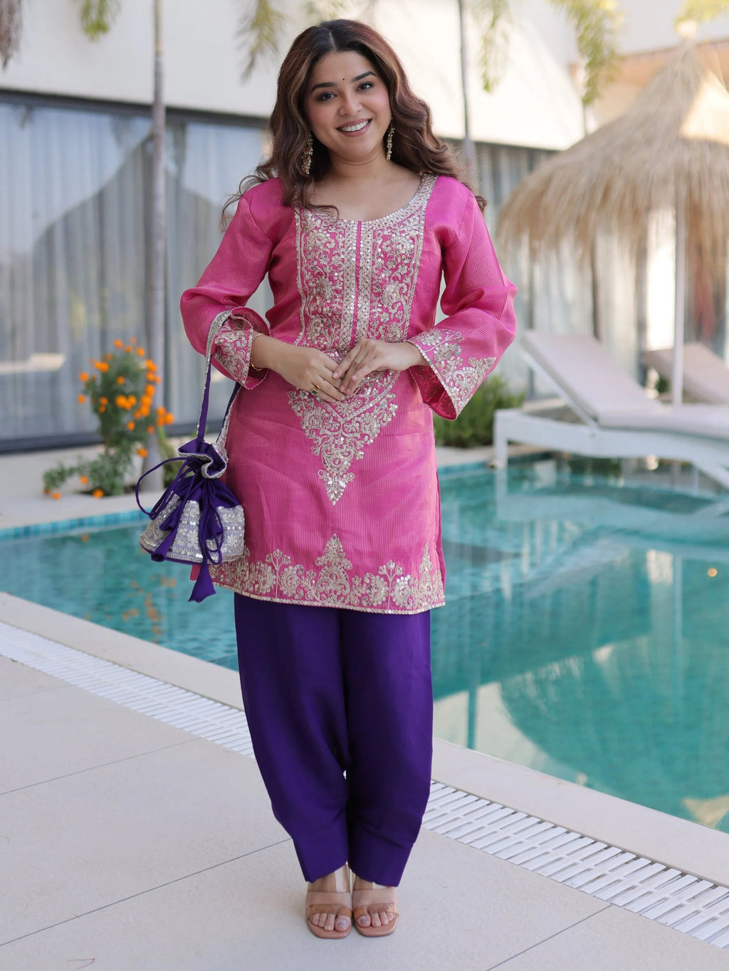 Pink Mesmerizing Coding Work Viscose Marriage Wear Salwar Kameez