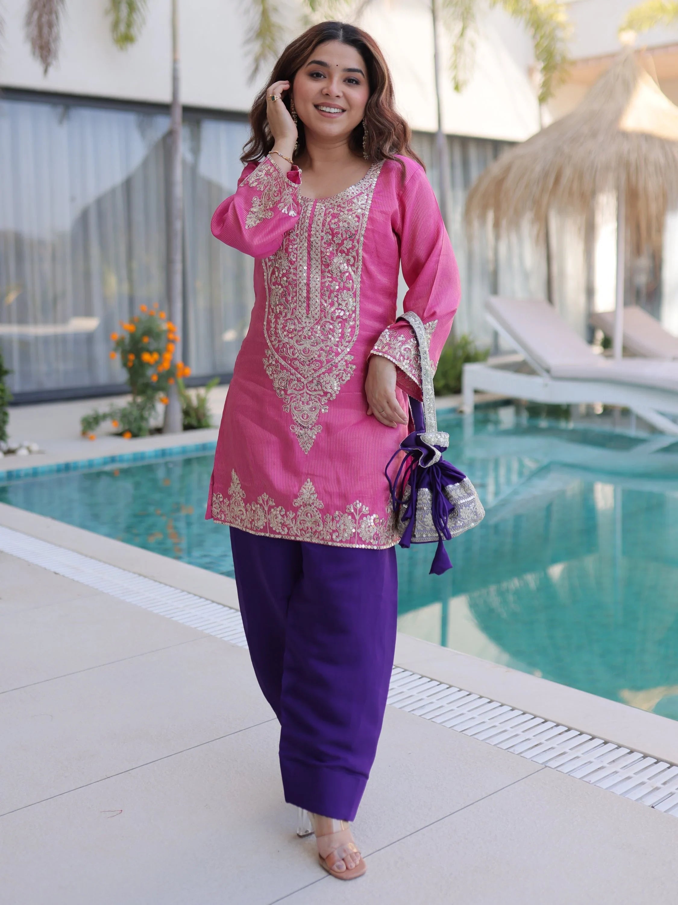 Pink Mesmerizing Coding Work Viscose Marriage Wear Salwar Kameez