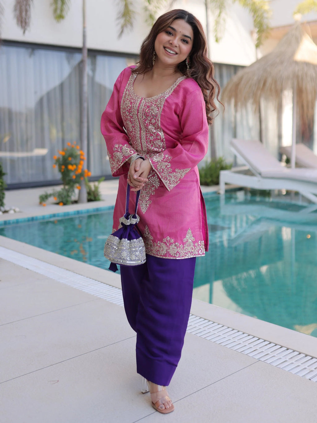 Pink Mesmerizing Coding Work Viscose Marriage Wear Salwar Kameez