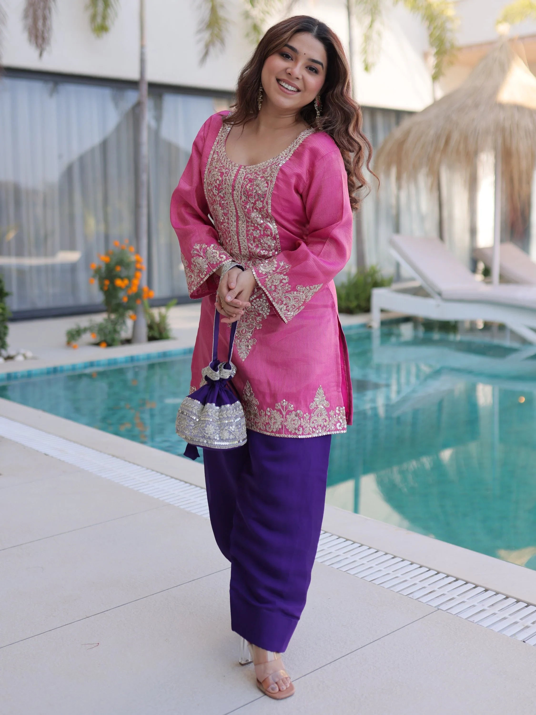 Pink Mesmerizing Coding Work Viscose Marriage Wear Salwar Kameez
