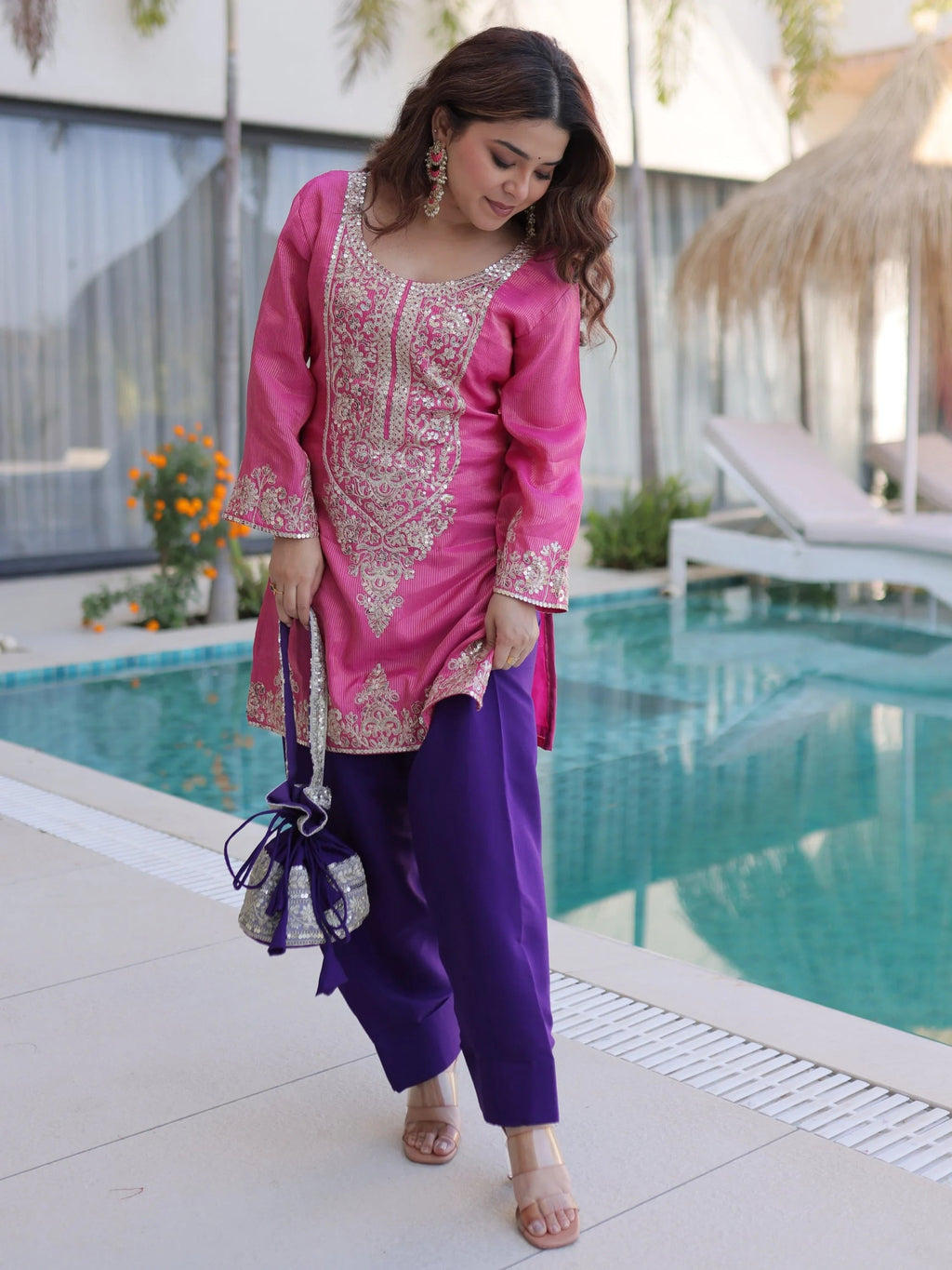 Pink Mesmerizing Coding Work Viscose Marriage Wear Salwar Kameez