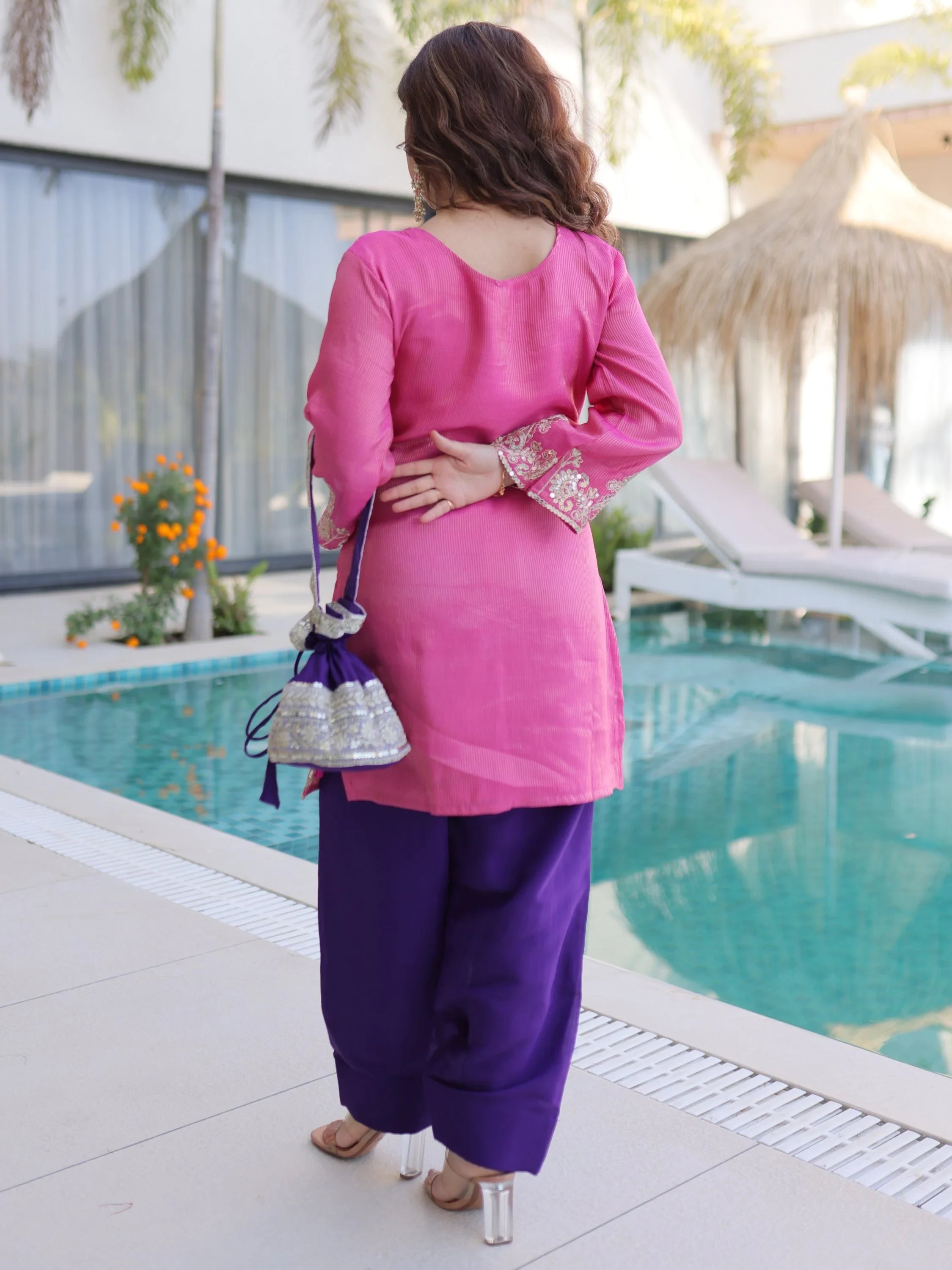 Pink Mesmerizing Coding Work Viscose Marriage Wear Salwar Kameez