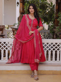 Pink Attractive Bead Work Chanderi Wedding Wear Anarkali Suit