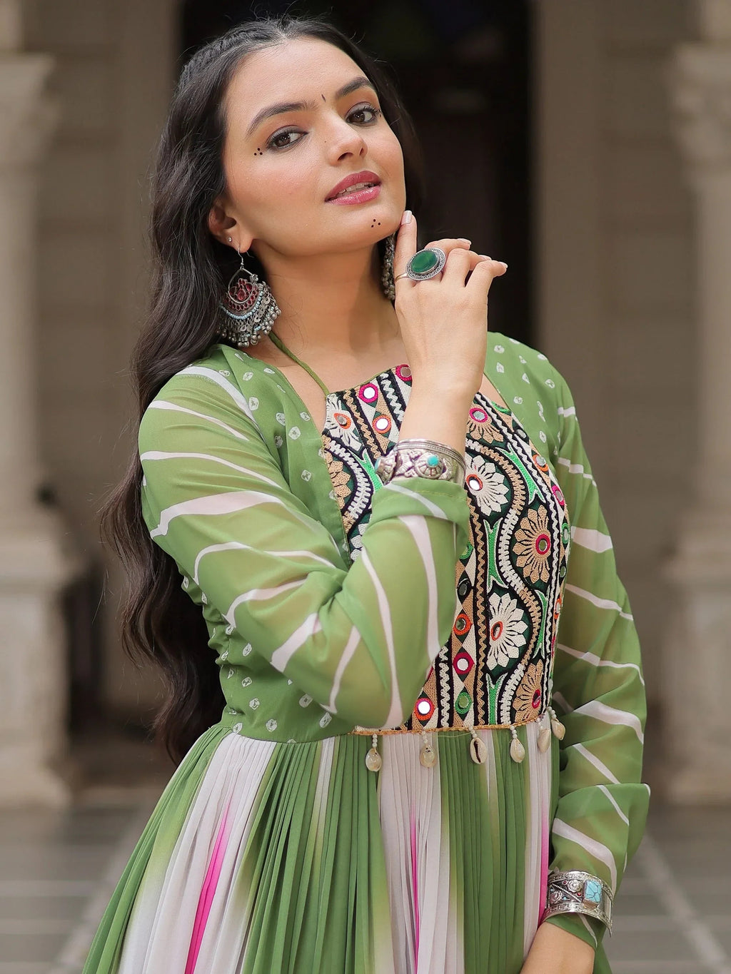 Bewitching Multi-Color Thread Embroidered Georgette Navratri Special Gown