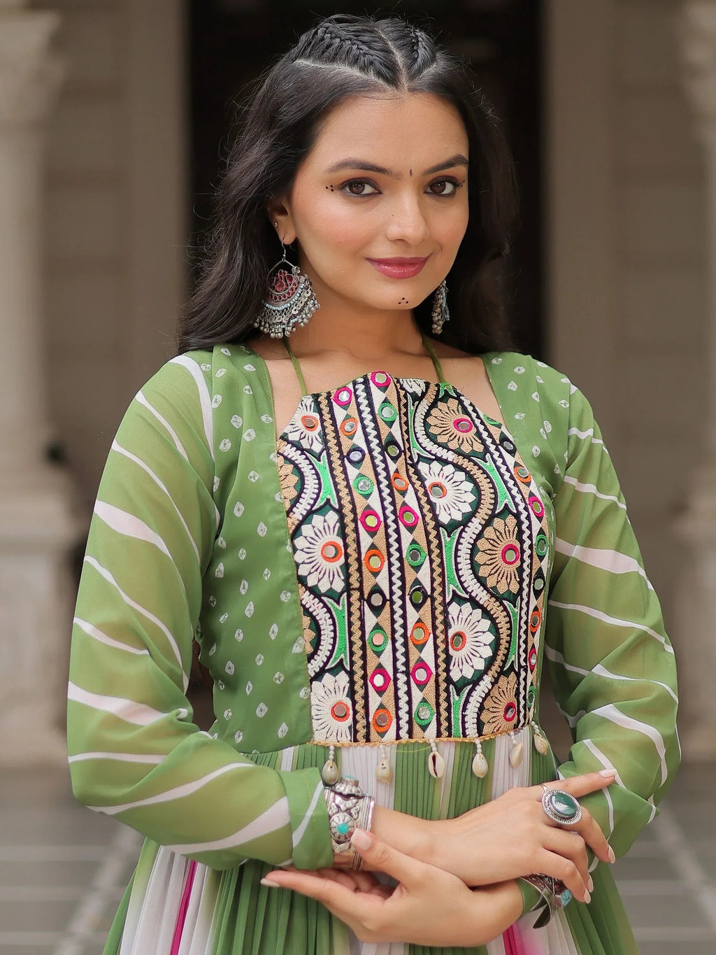 Bewitching Multi-Color Thread Embroidered Georgette Navratri Special Gown