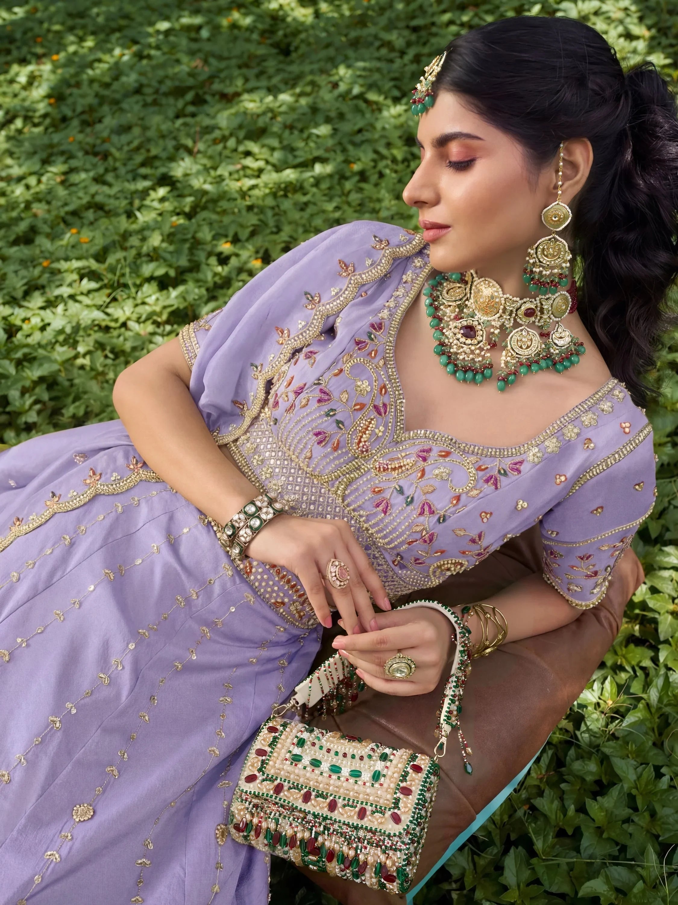 Gorgeous Lavender Heavy Embroidered Silk Lehenga Choli With Dupatta