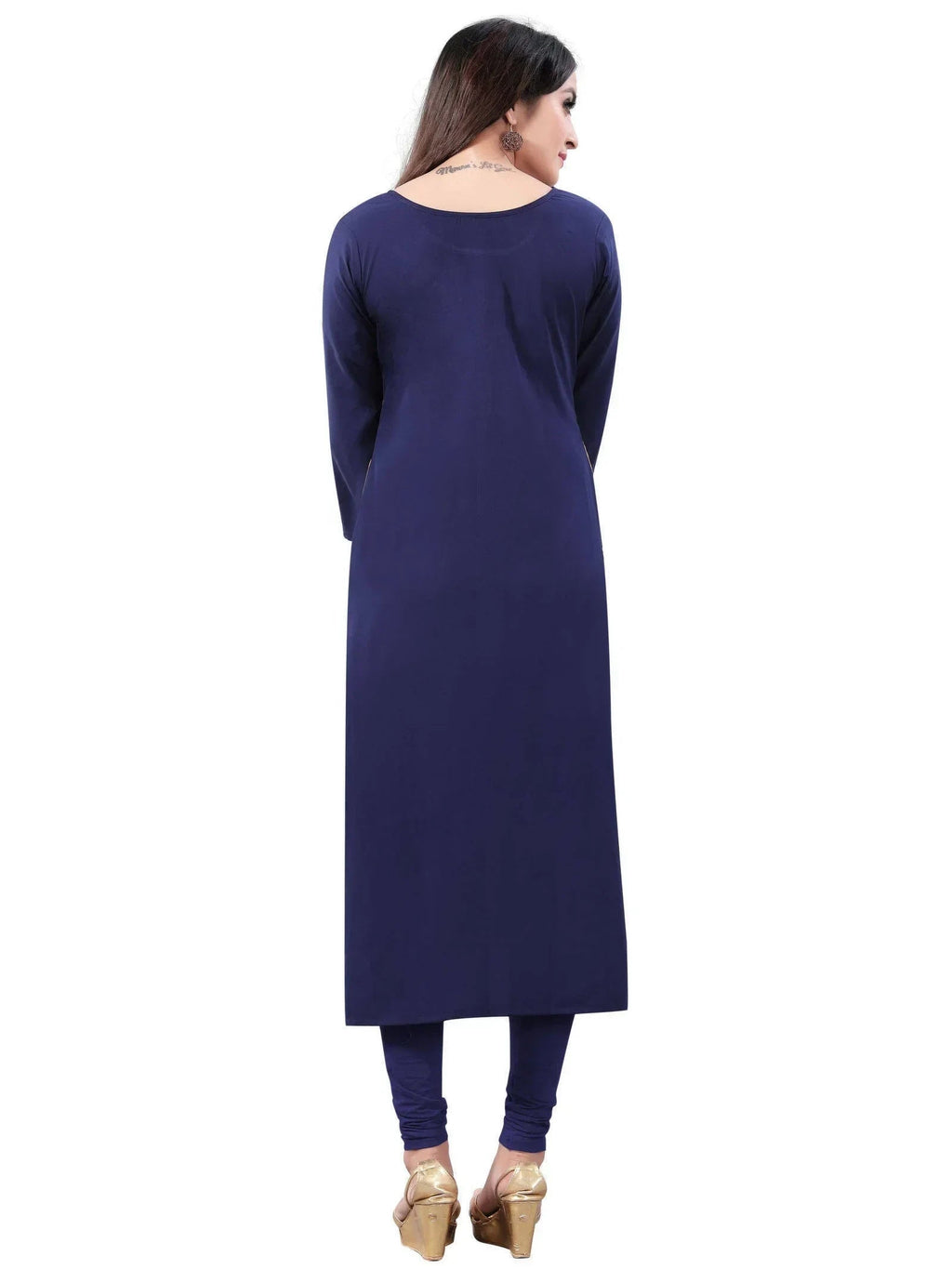 Yellow-Navy Blue Digital Floral Printed Crepe Readymade Kurti