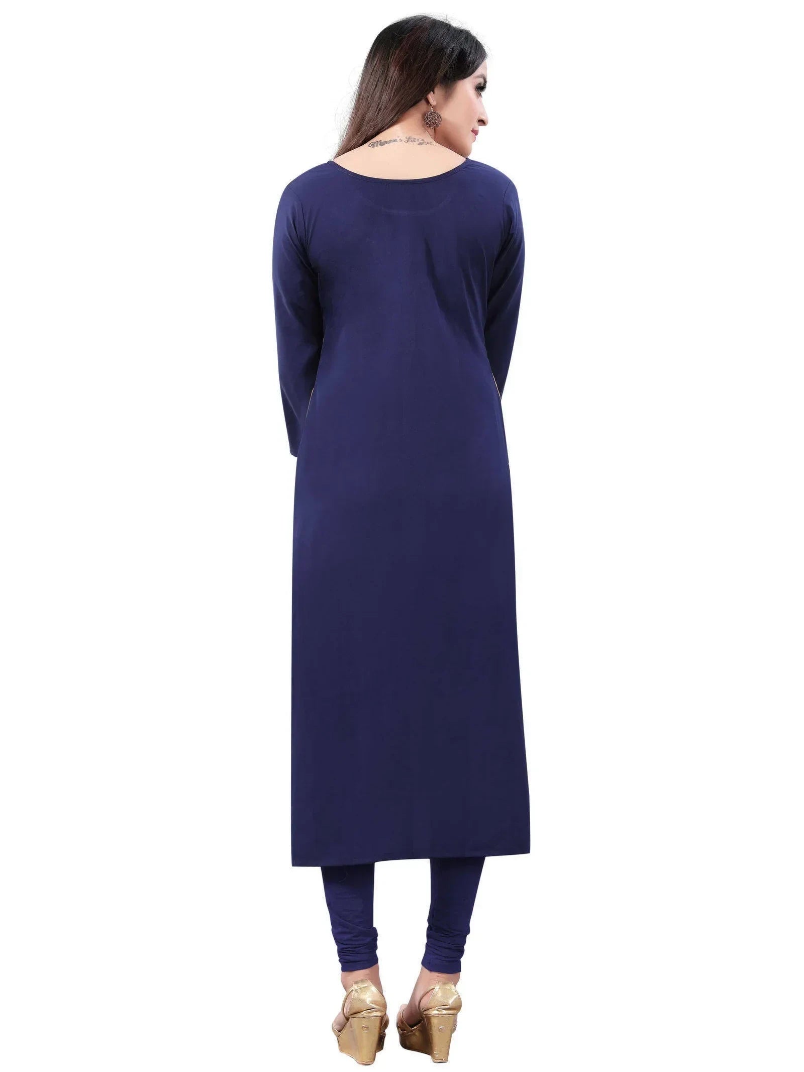 Yellow-Navy Blue Digital Floral Printed Crepe Readymade Kurti