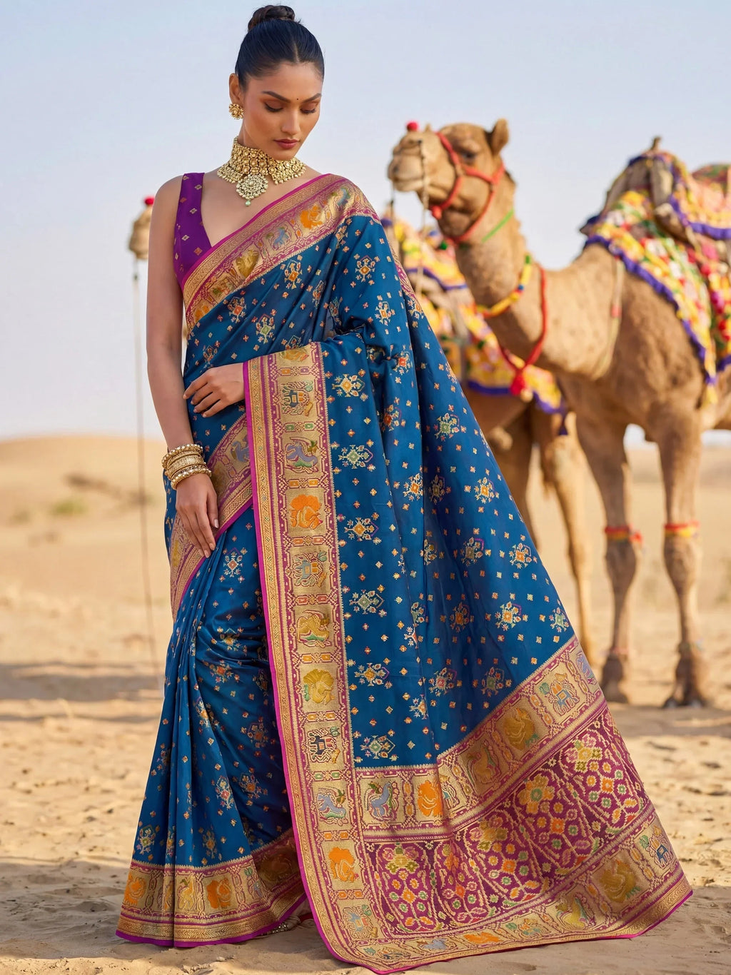 Teal Incredible Zari Weaving Silk Wedding Wear Saree With Blouse