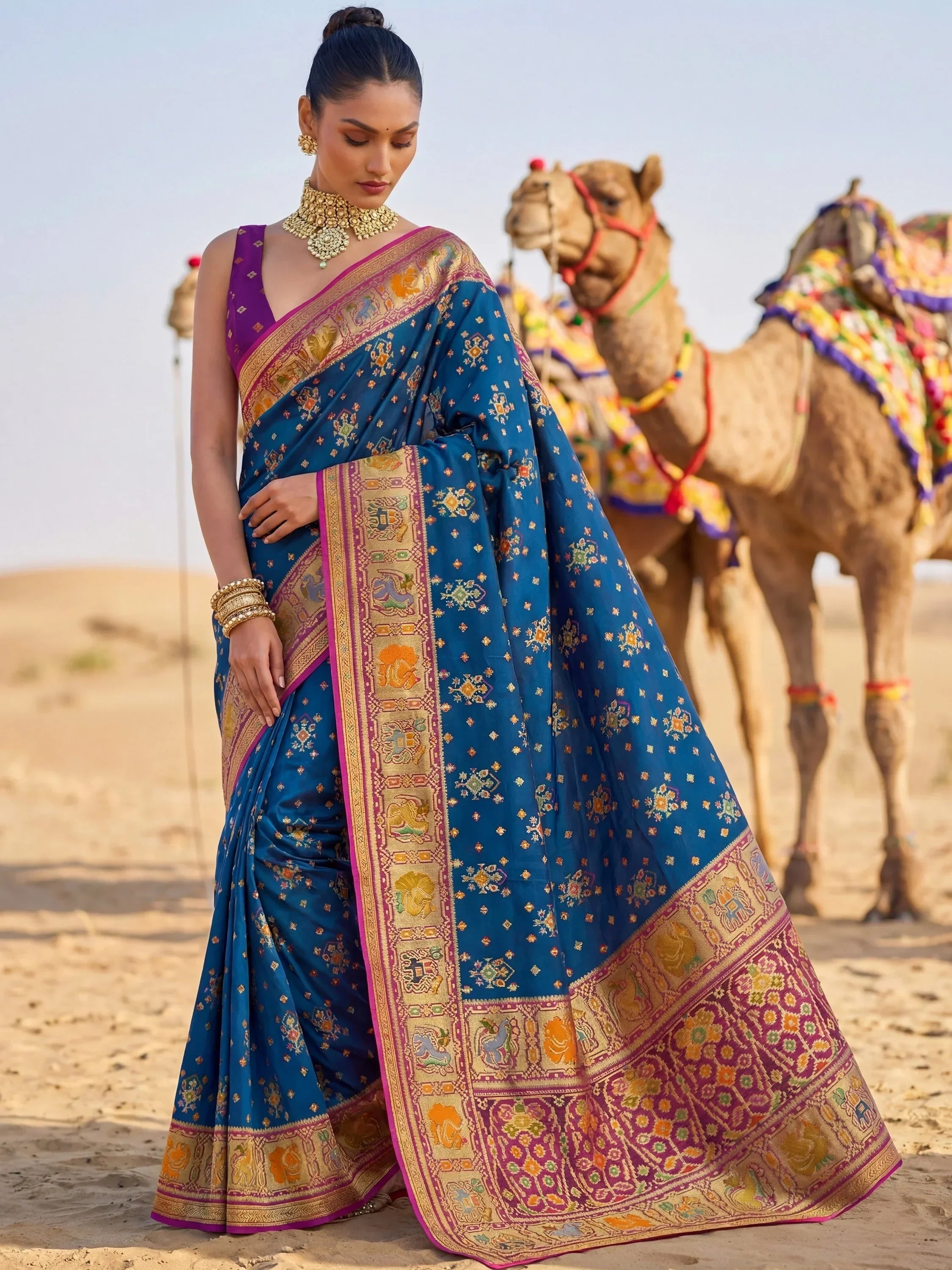Teal Incredible Zari Weaving Silk Wedding Wear Saree With Blouse