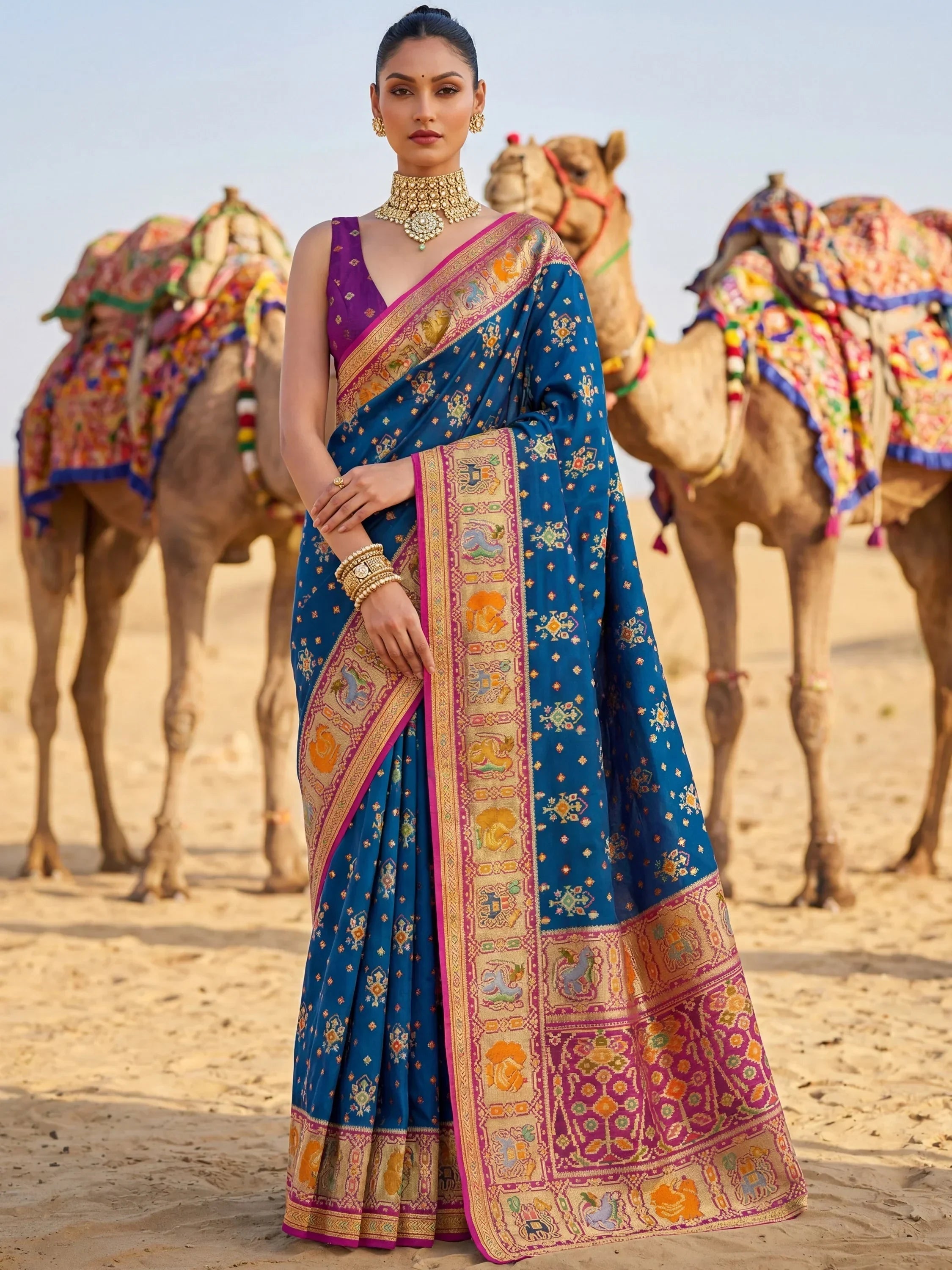 Teal Incredible Zari Weaving Silk Wedding Wear Saree With Blouse