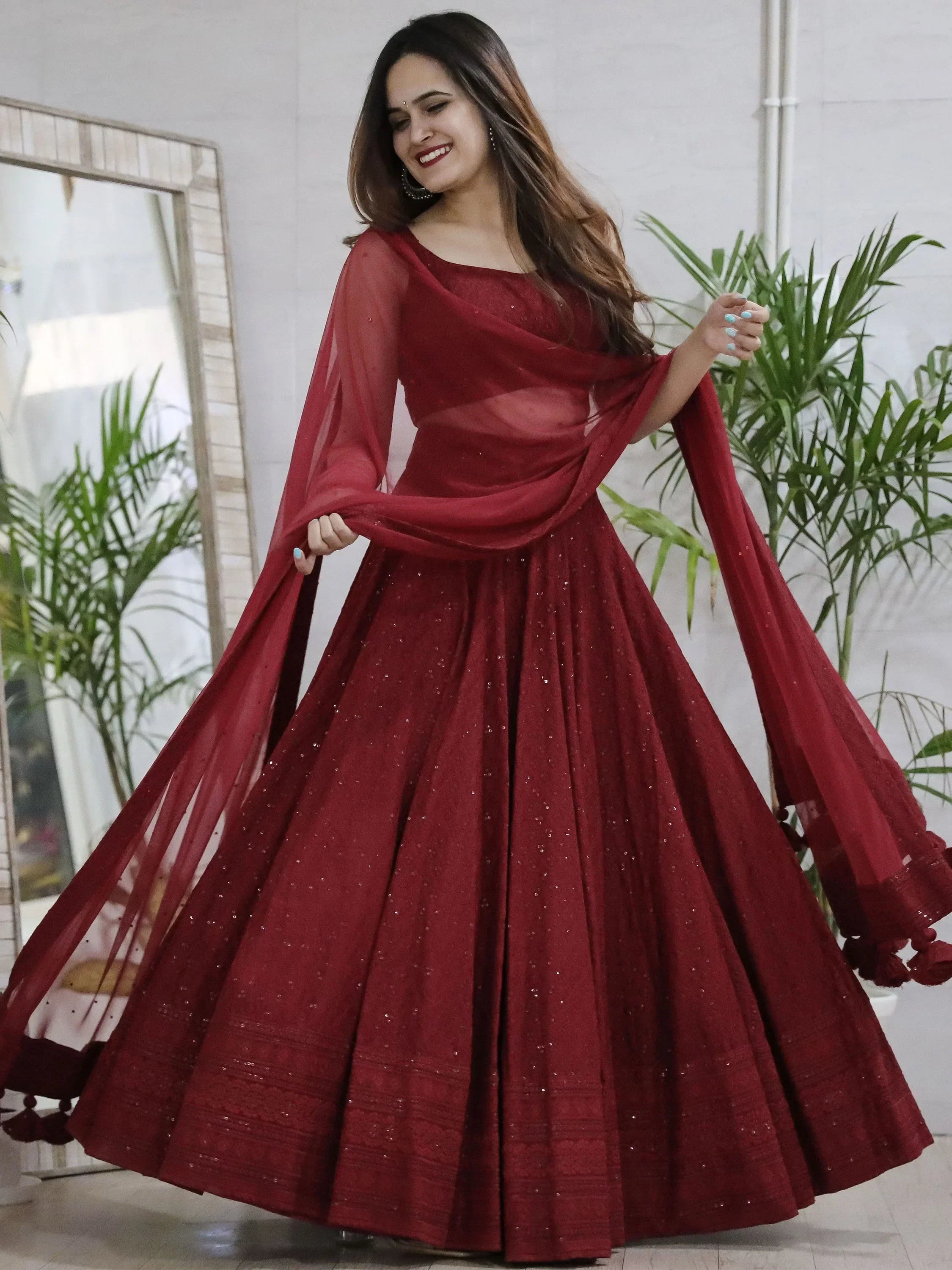 Maroon Sweet Sequins Georgette Reception Wear Lehenga Choli