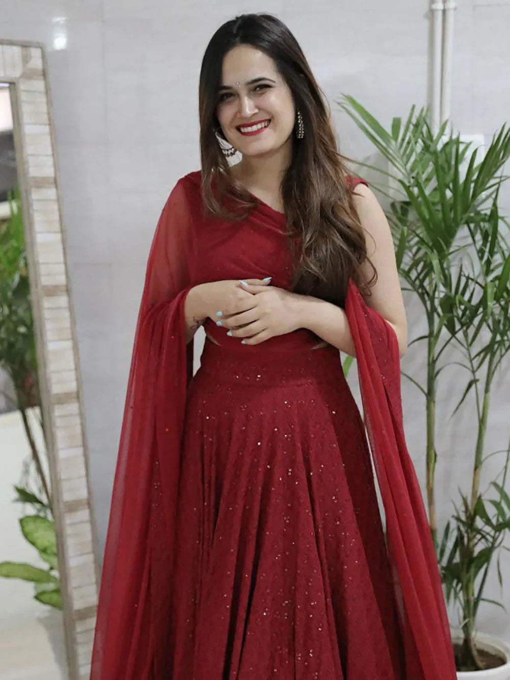 Maroon Sweet Sequins Georgette Reception Wear Lehenga Choli