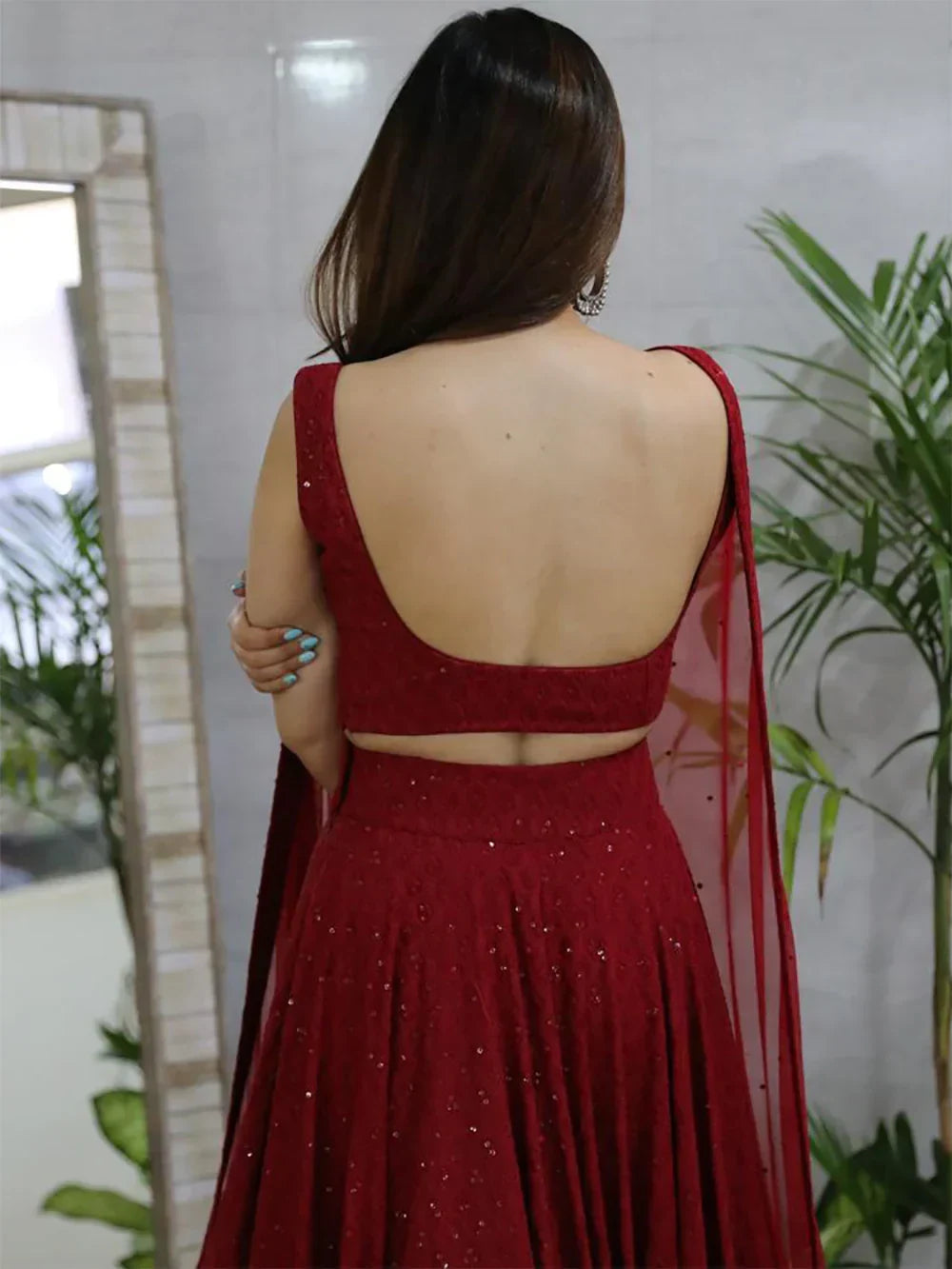 Maroon Sweet Sequins Georgette Reception Wear Lehenga Choli