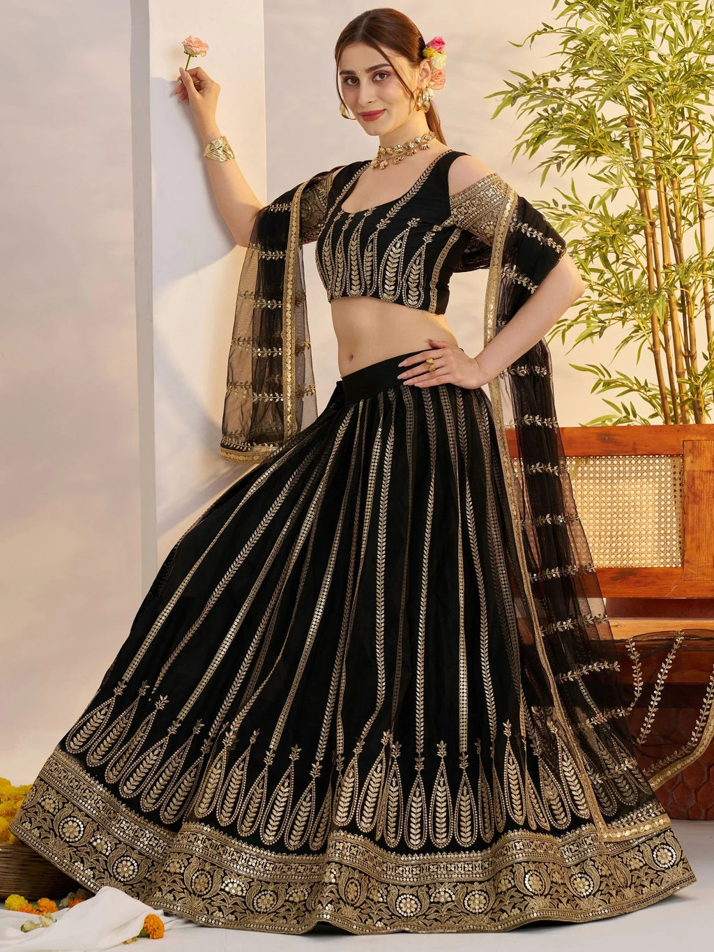 Fantastic Black Sequins Net Reception Wear Lehenga Choli With Dupatta