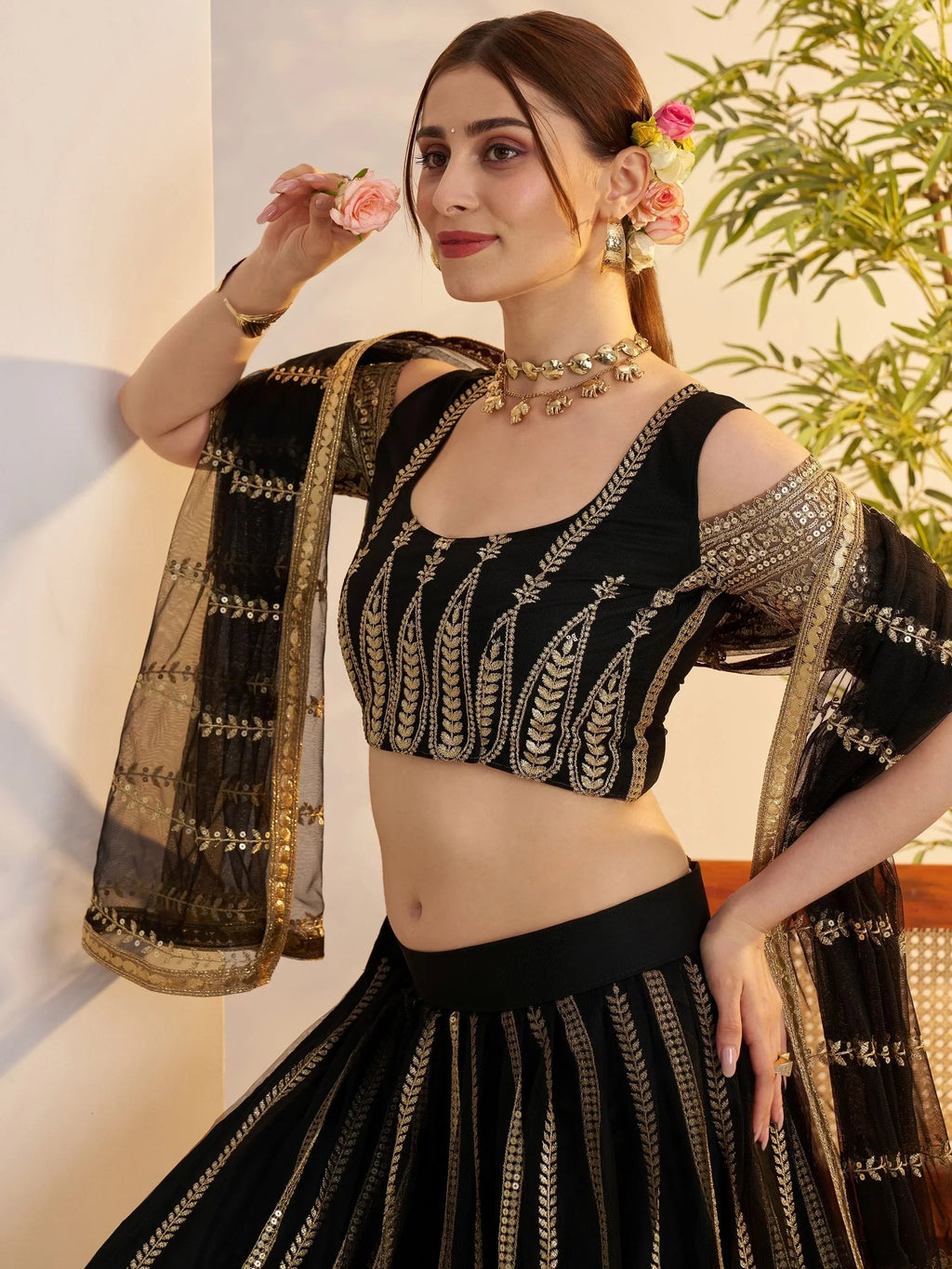 Fantastic Black Sequins Net Reception Wear Lehenga Choli With Dupatta