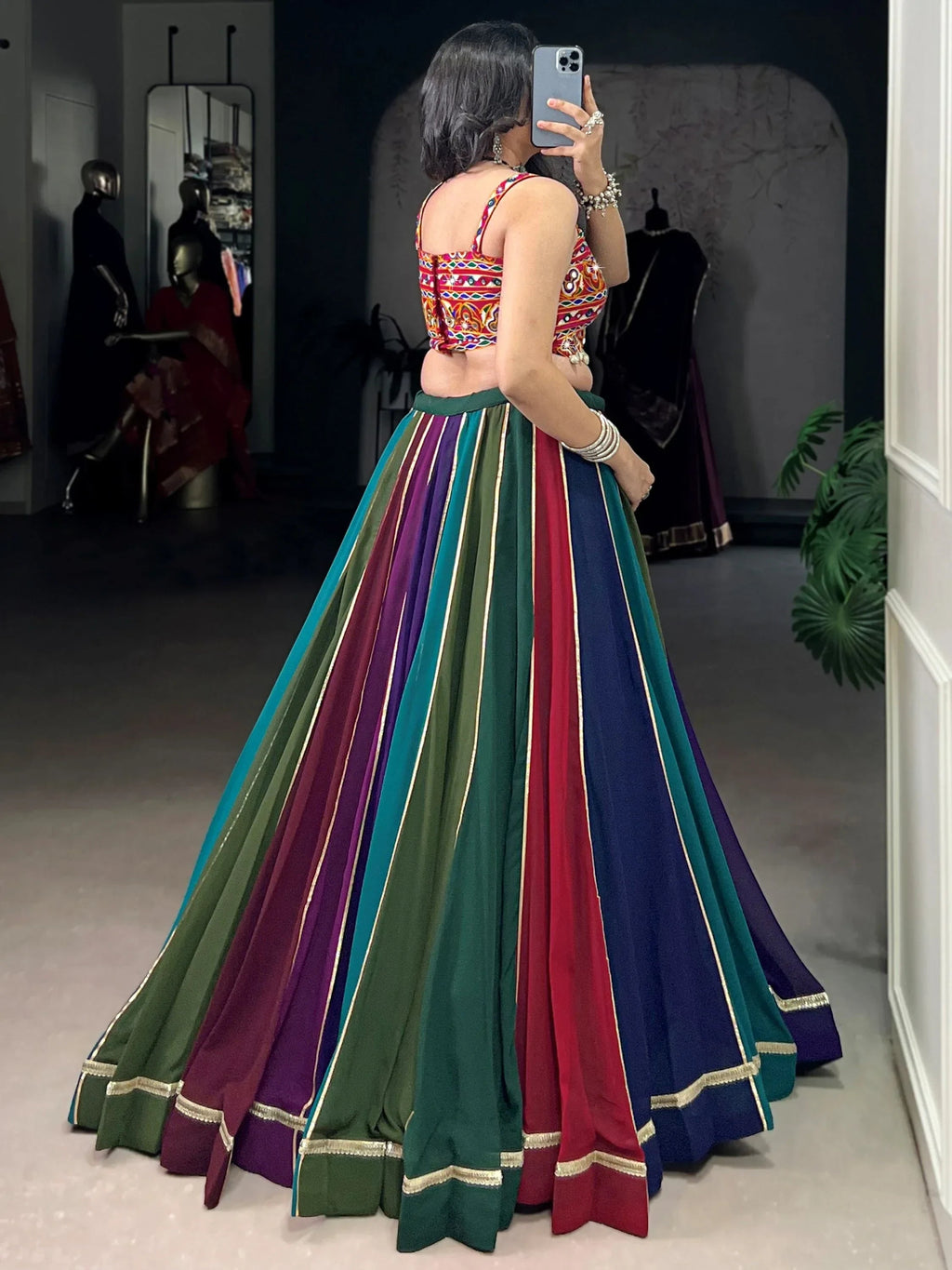 Wonderful Multi-Color Georgette Navratri Lehenga With Gamthi Work Choli
