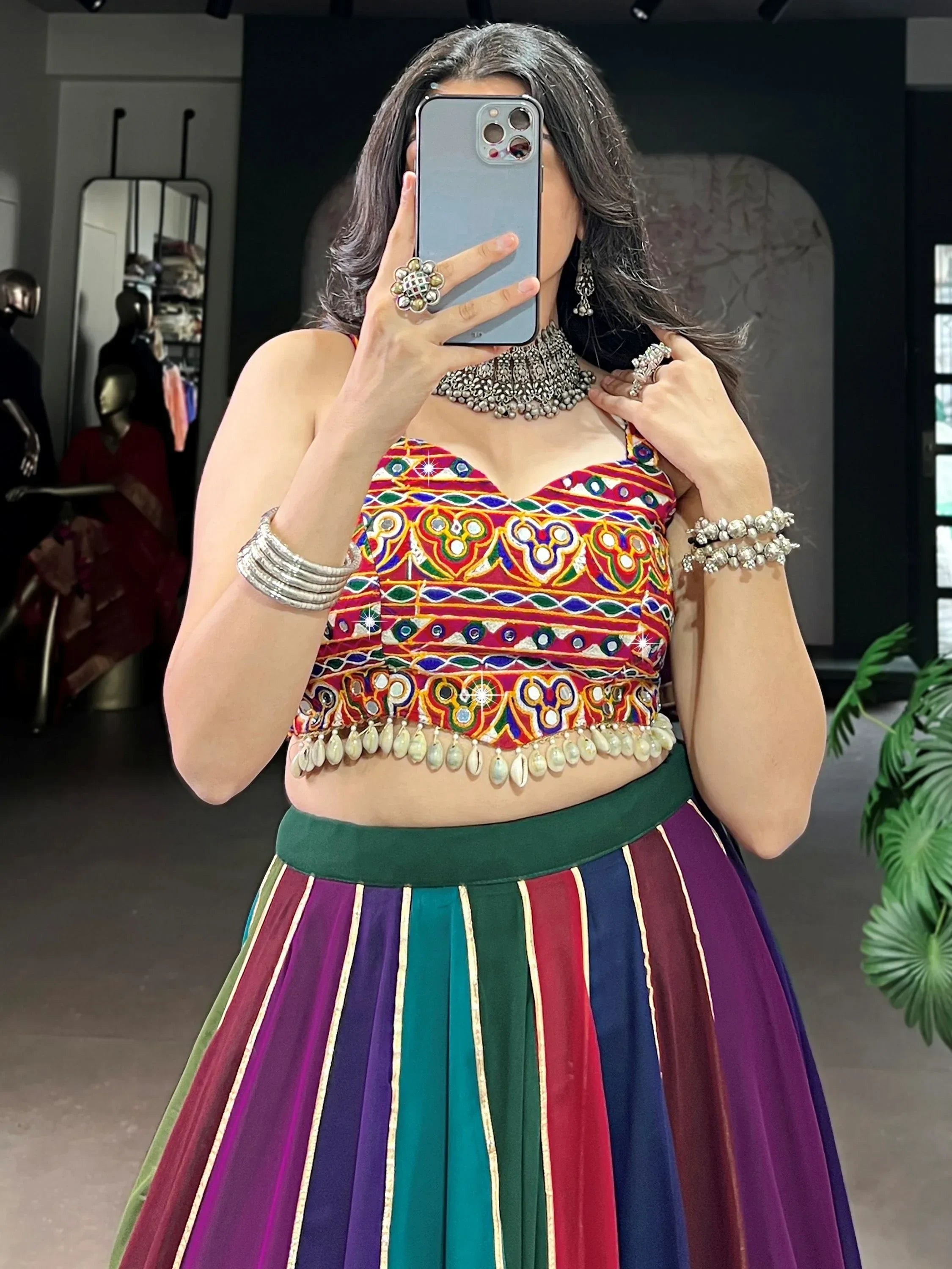 Wonderful Multi-Color Georgette Navratri Lehenga With Gamthi Work Choli