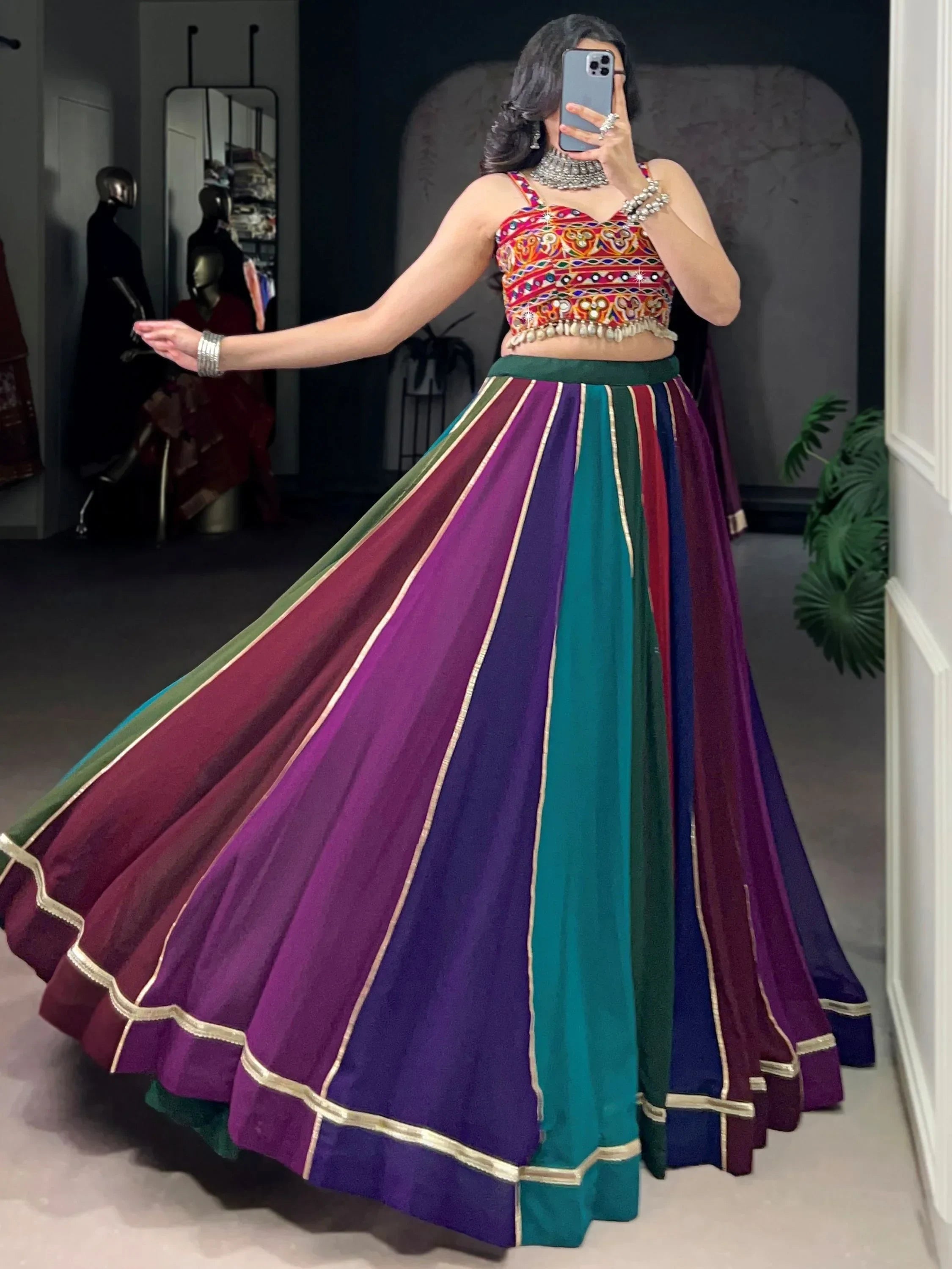 Wonderful Multi-Color Georgette Navratri Lehenga With Gamthi Work Choli