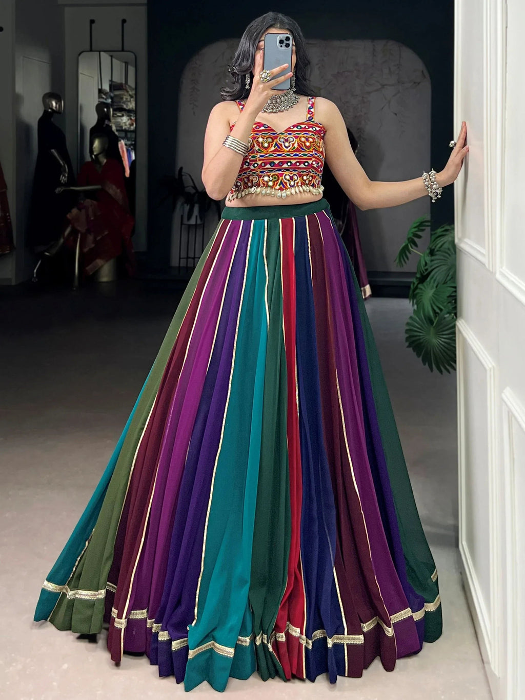 Wonderful Multi-Color Georgette Navratri Lehenga With Gamthi Work Choli