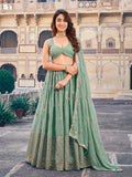 Stunning Green Georgette Sequins Embroidered Event Wear Lehenga Choli