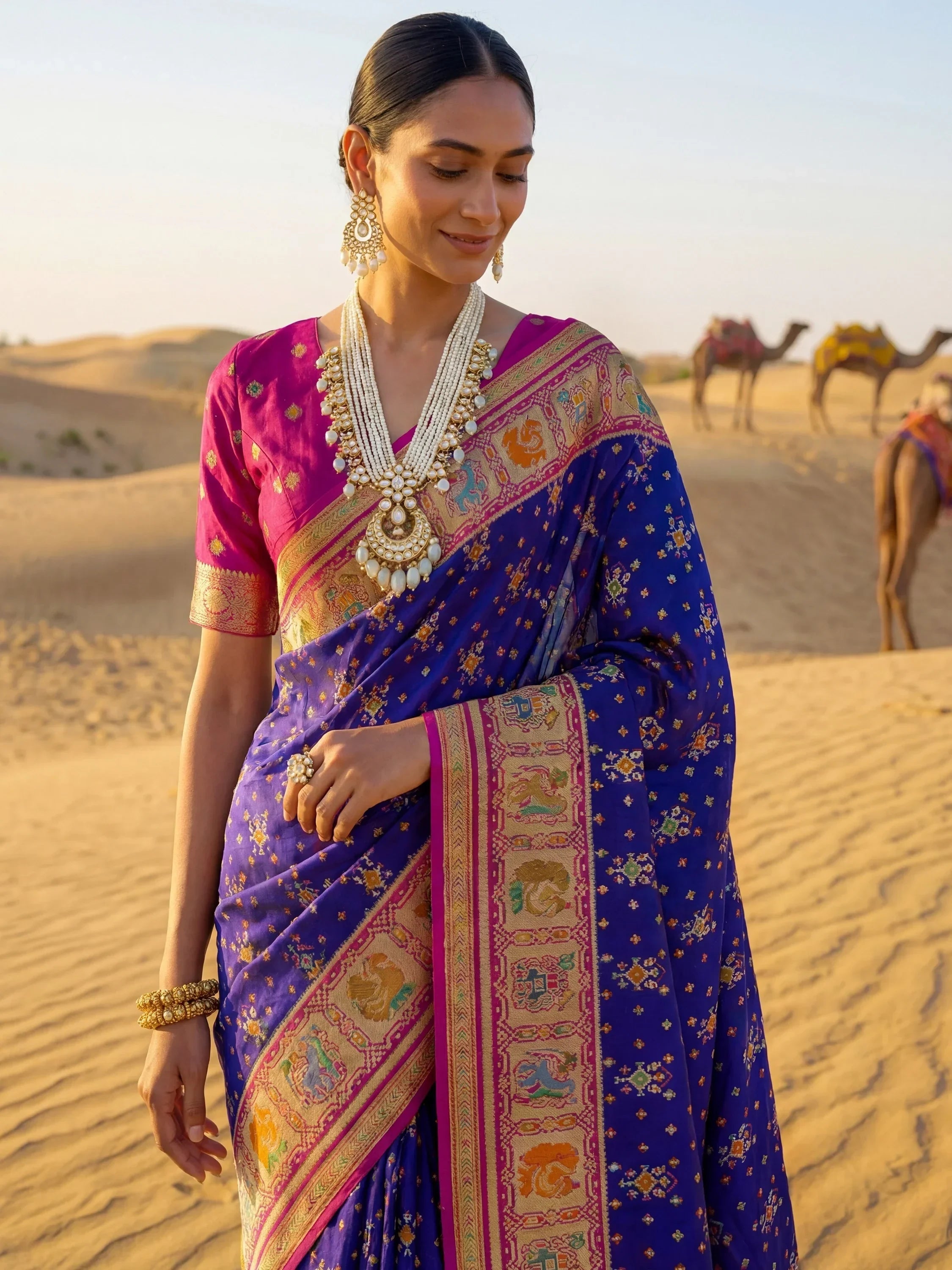 Purple Incredible Zari Weaving Silk Wedding Wear Saree With Blouse