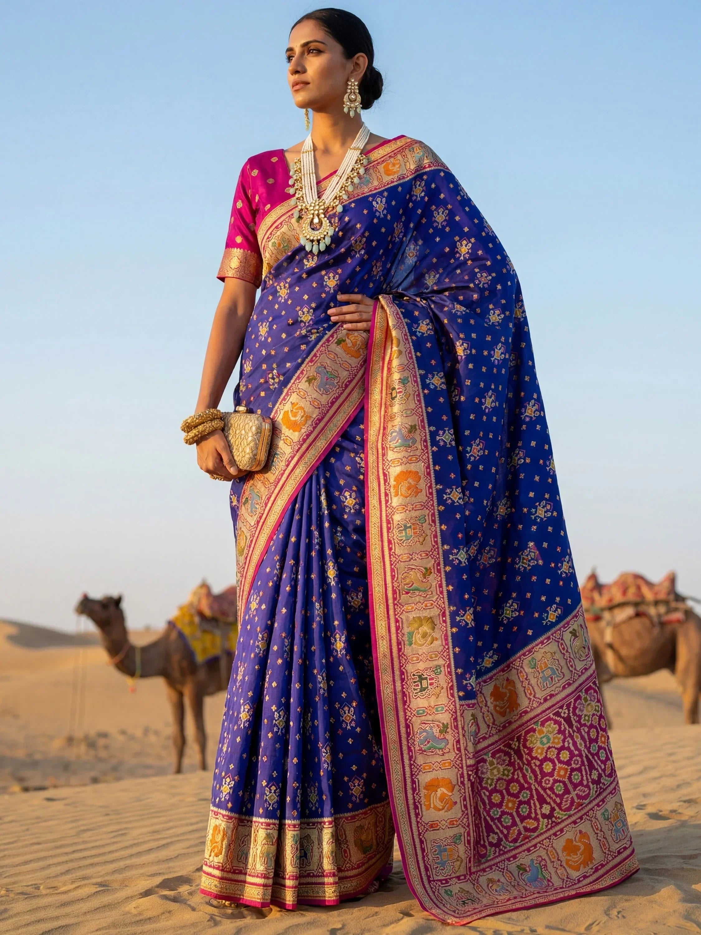 Purple Incredible Zari Weaving Silk Wedding Wear Saree With Blouse