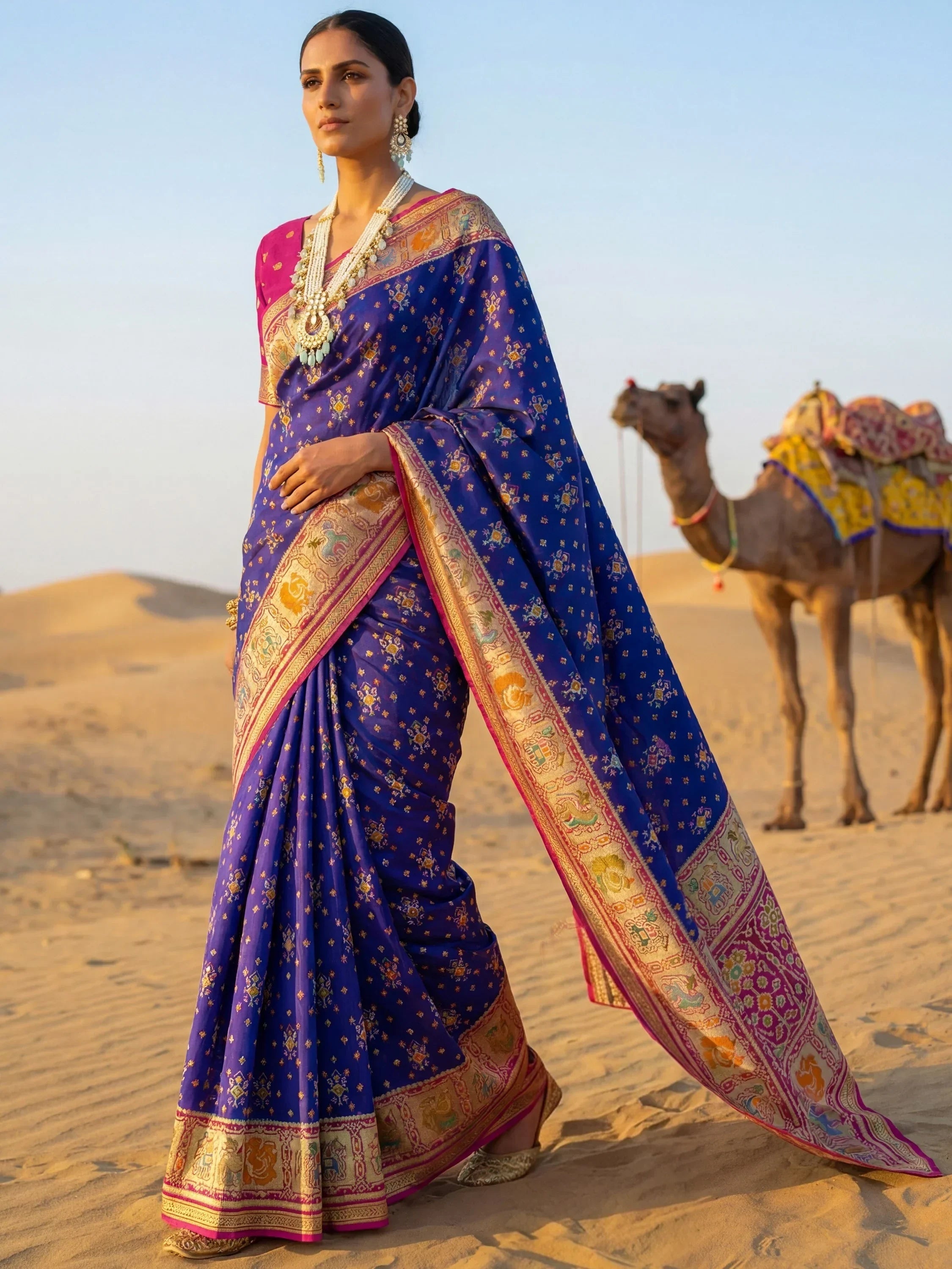 Purple Incredible Zari Weaving Silk Wedding Wear Saree With Blouse
