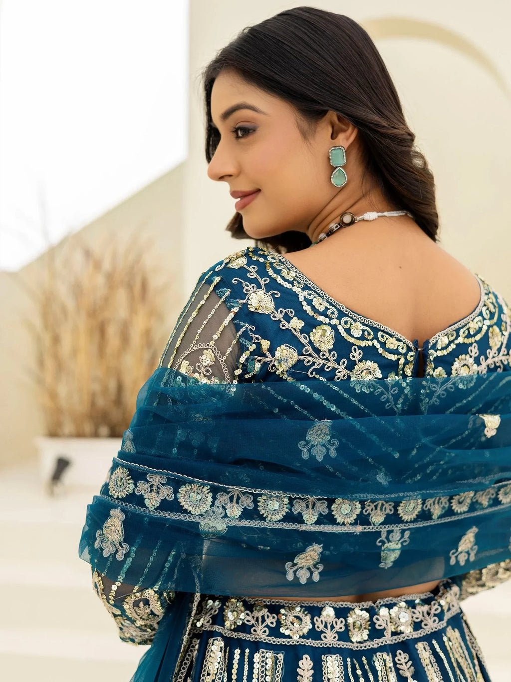 Blue Amazing Sequins Embroidered Net Party Wear Lehenga Choli