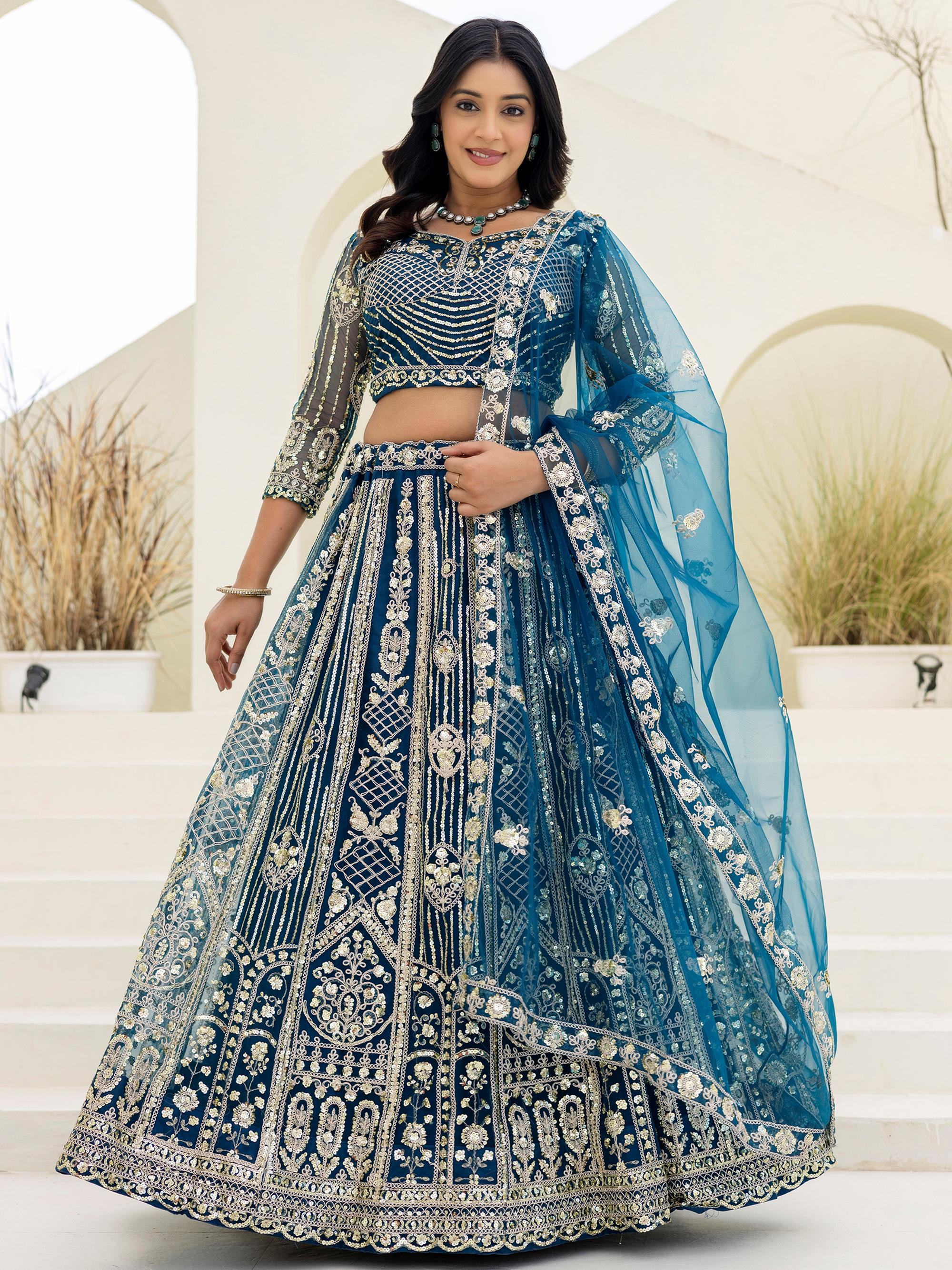 Blue Amazing Sequins Embroidered Net Party Wear Lehenga Choli