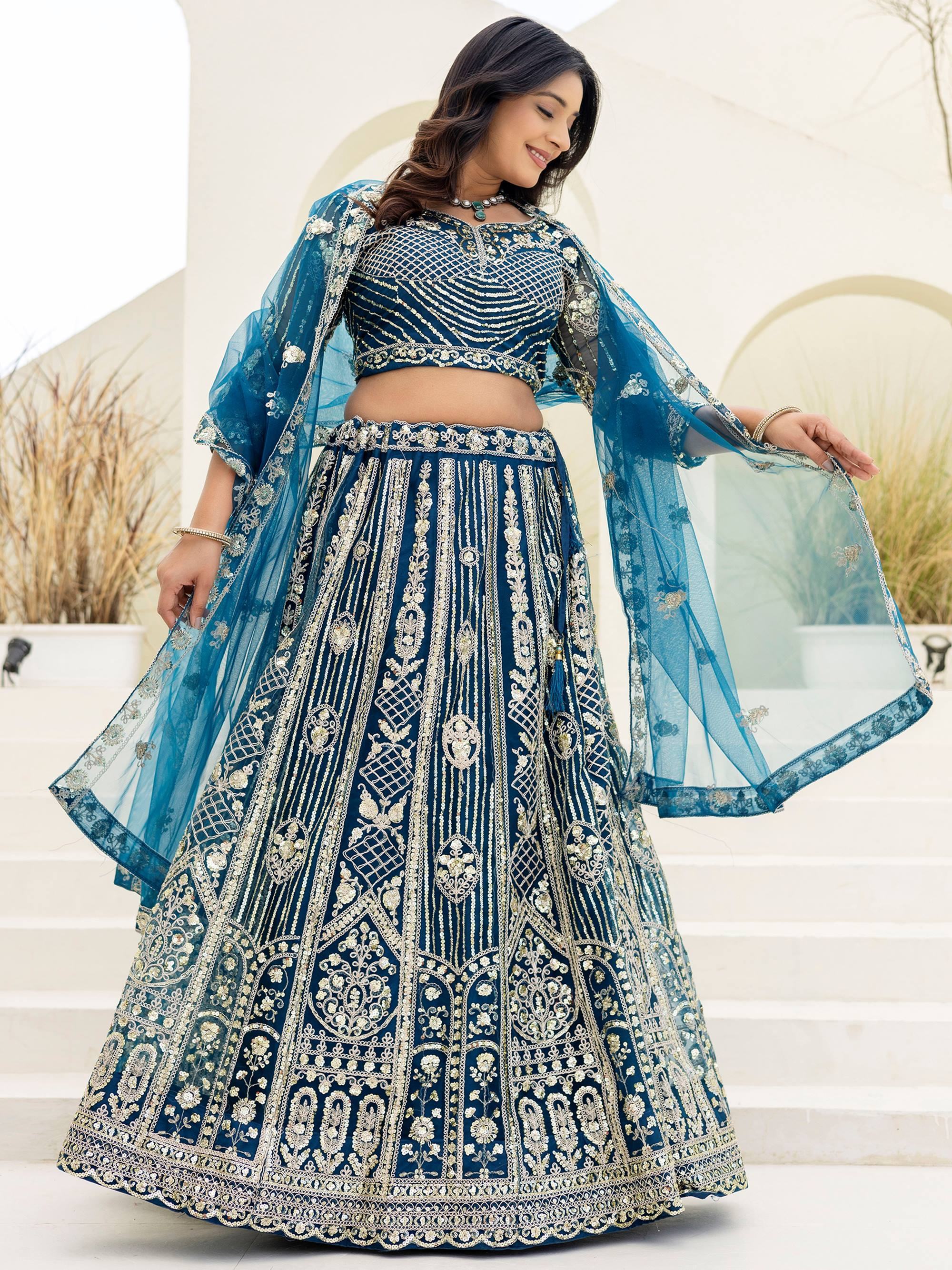 Blue Amazing Sequins Embroidered Net Party Wear Lehenga Choli