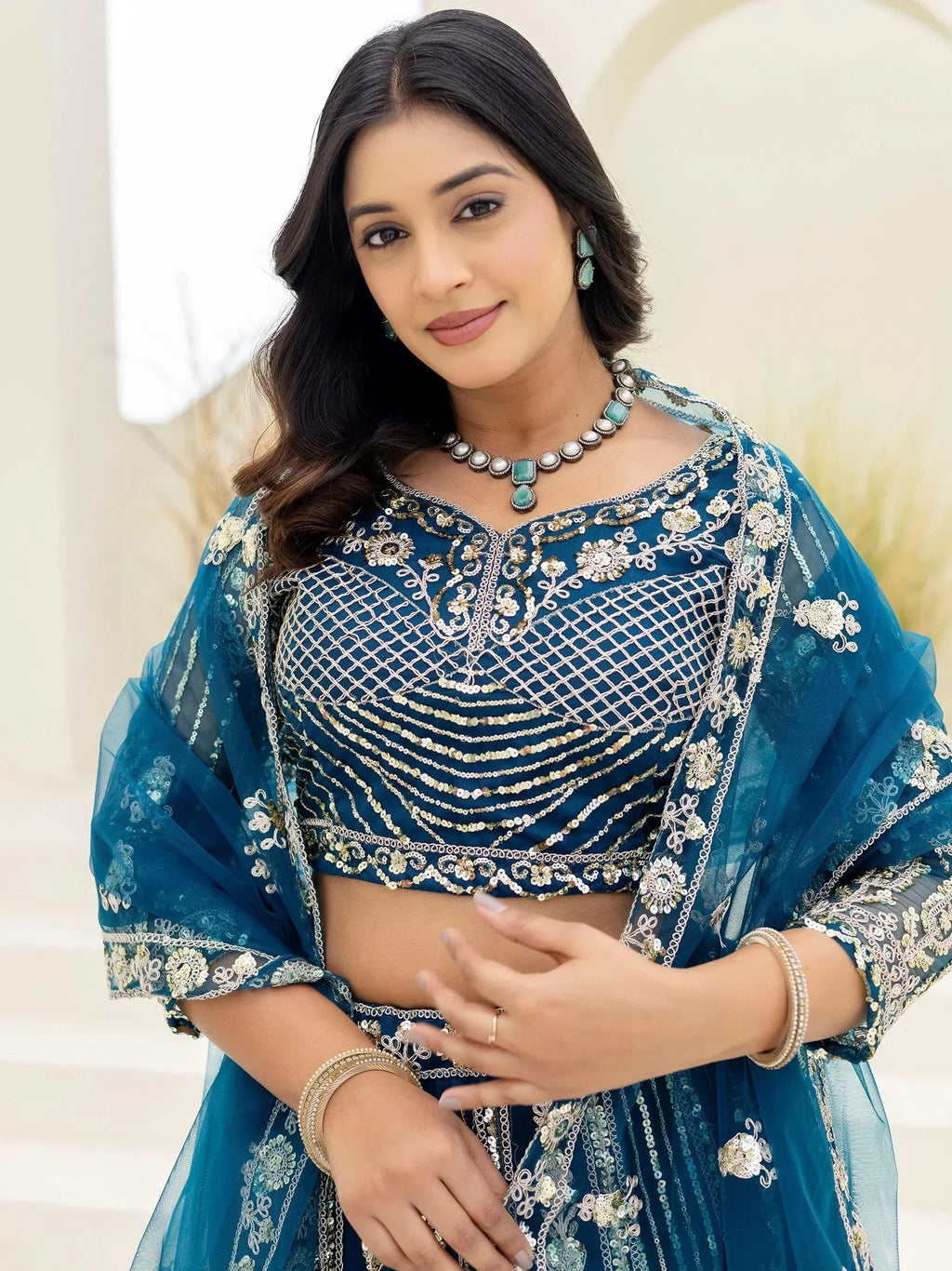 Blue Amazing Sequins Embroidered Net Party Wear Lehenga Choli